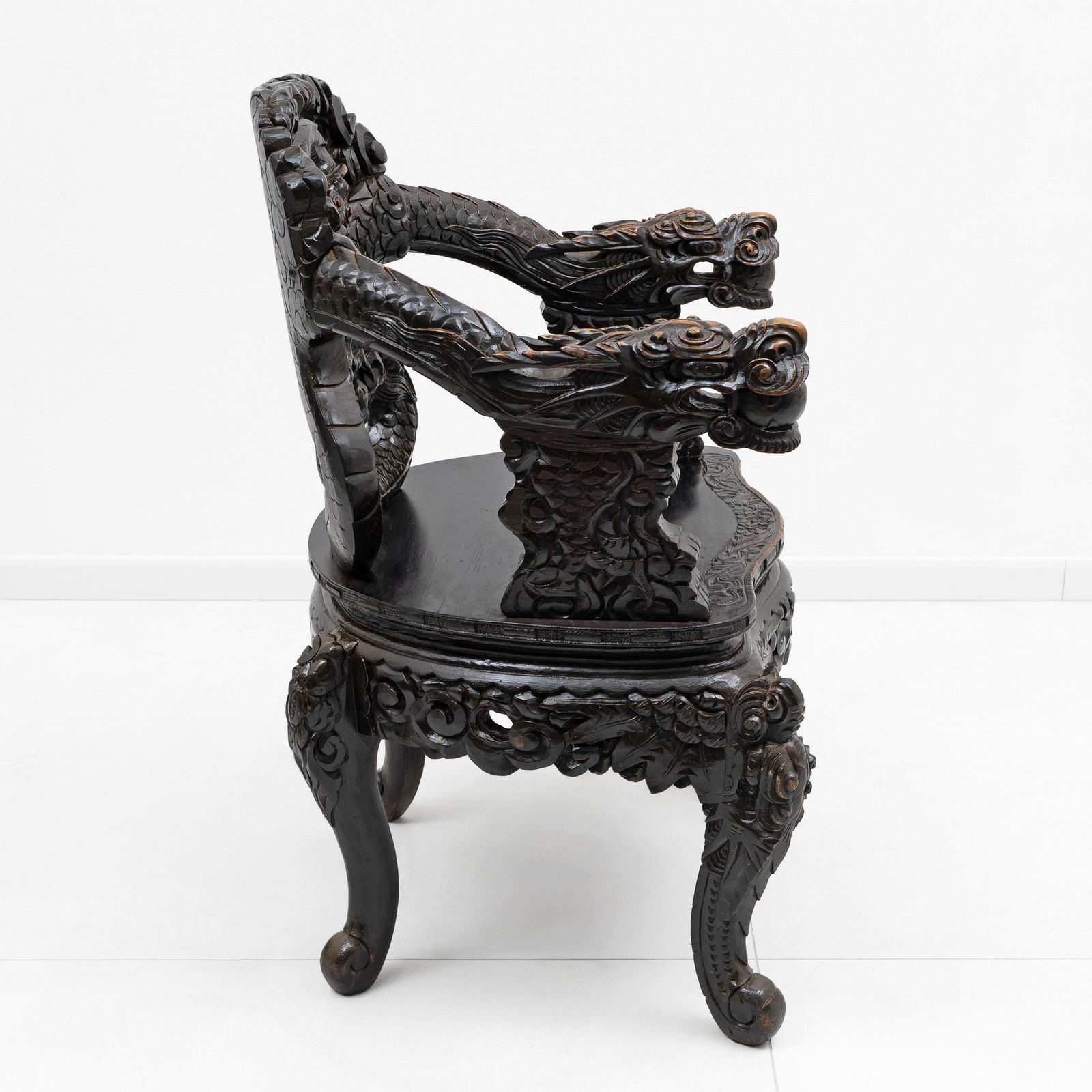 photo for sale Pair Of Chinese Qing Dynasty Carved Dragon Armchairs, Ebonized Hardwood