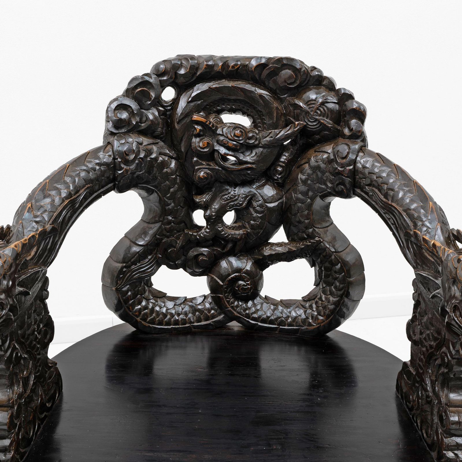 Furniture Pair Of Chinese Qing Dynasty Carved Dragon Armchairs, Ebonized Hardwood photo