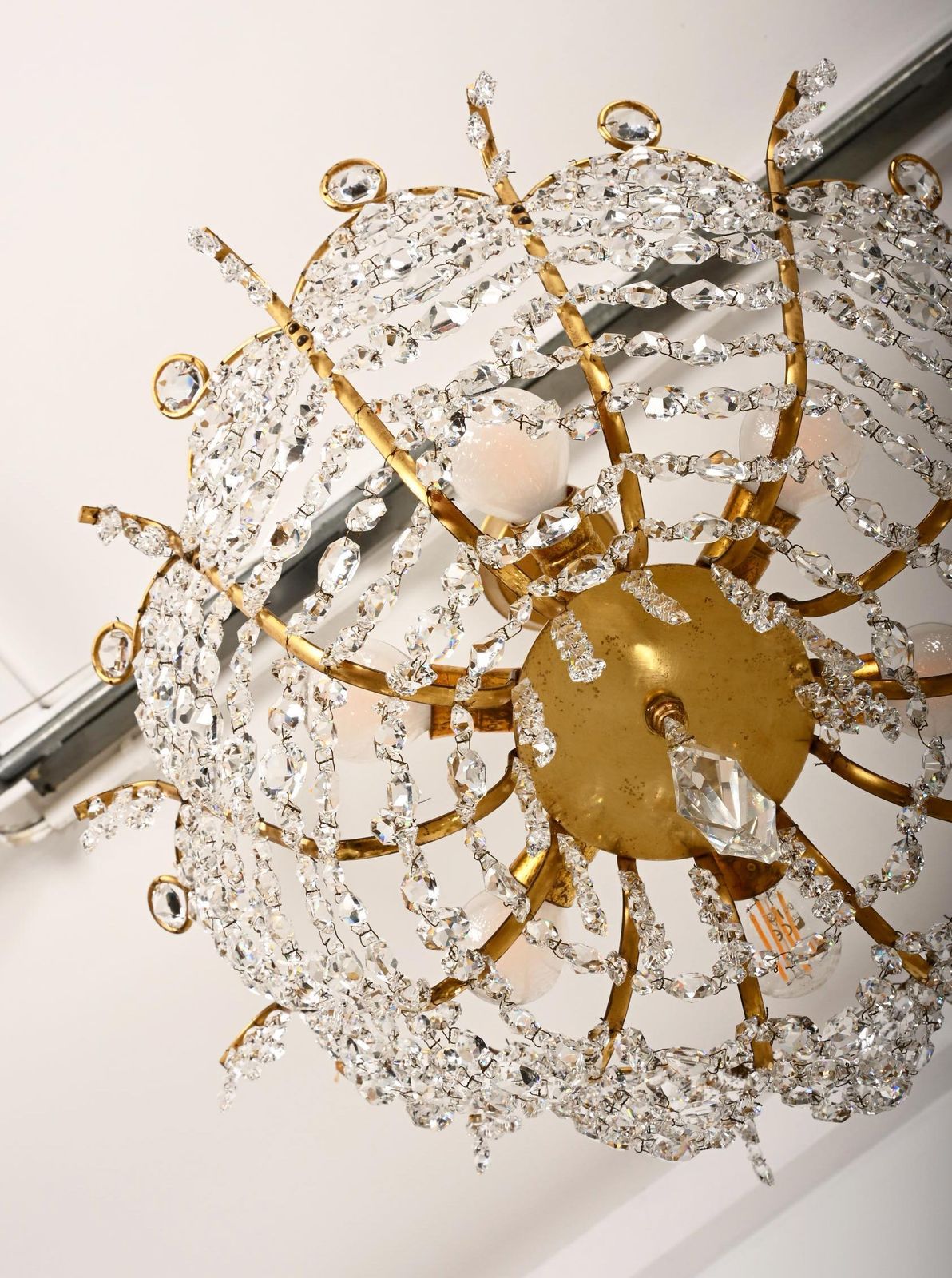Brass And Glass Chandelier By Orrefors From The 1960s photo buy
