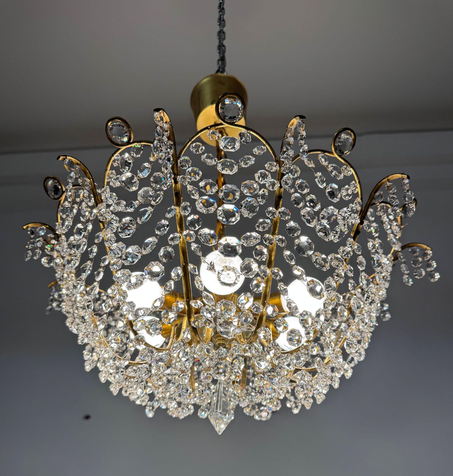 photo buy Brass And Glass Chandelier By Orrefors From The 1960s
