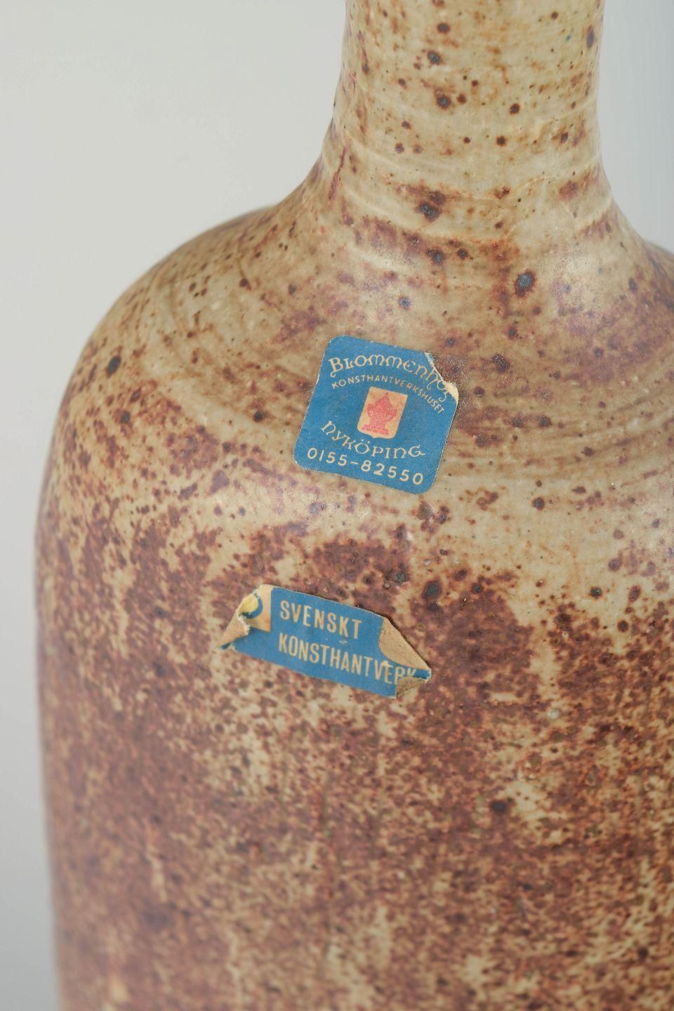 Blommenhus Keramik, Nyköping, Sweden. Bottle Shaped Vase In Stoneware, 1960s photo for sale