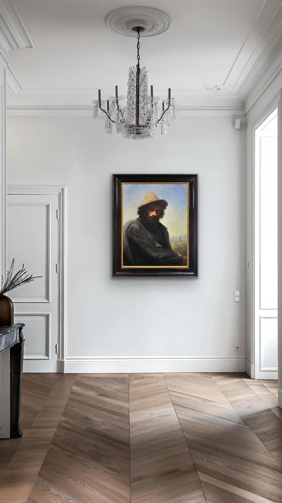 photo furniture Albin Mattenheimer, 1823-1875. Autoportrait de l'artiste, Munich, 1875. Peinture à l'huile encadrée.