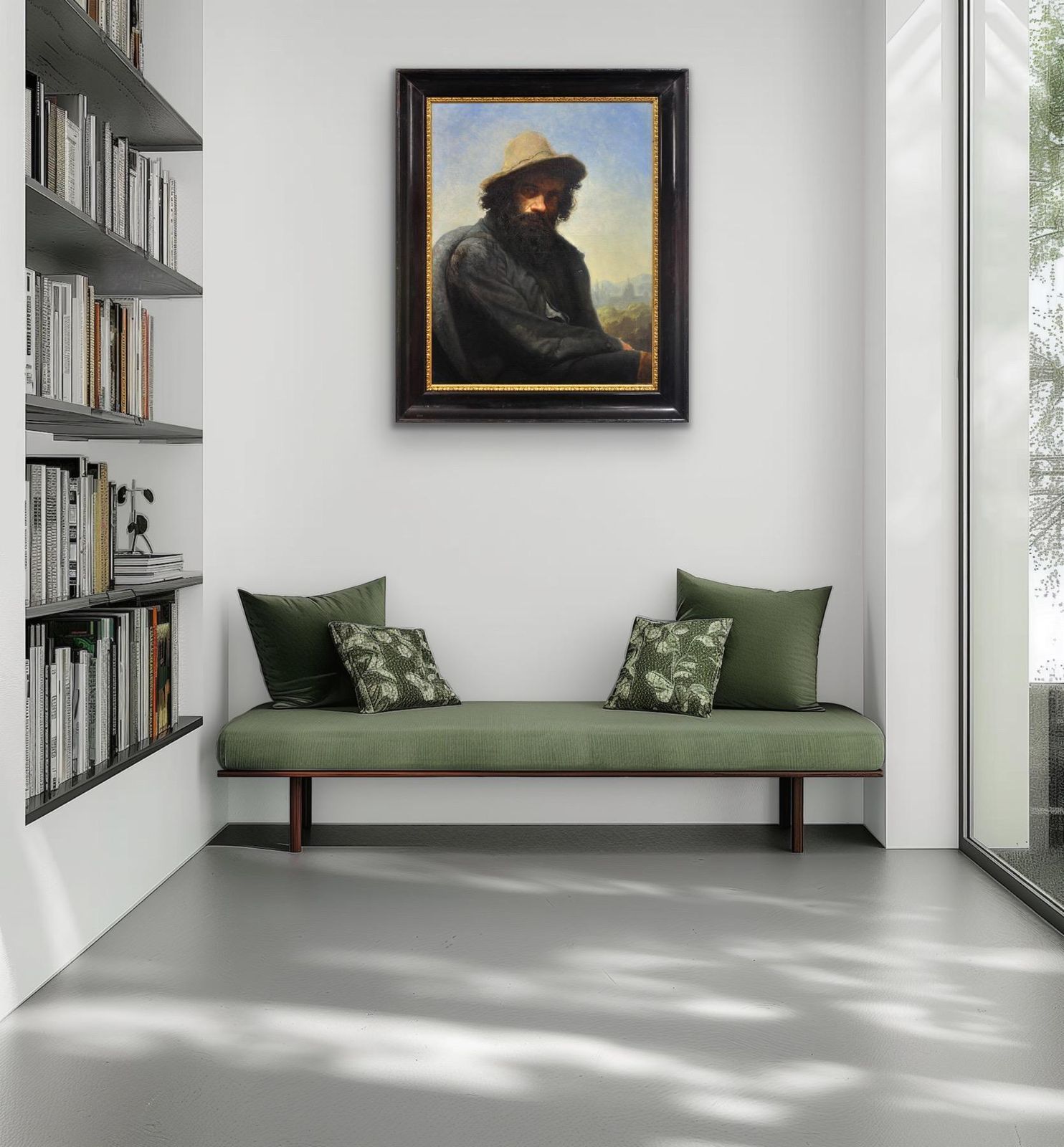 photo vinterior Albin Mattenheimer, 1823-1875. Autoportrait de l'artiste, Munich, 1875. Peinture à l'huile encadrée.