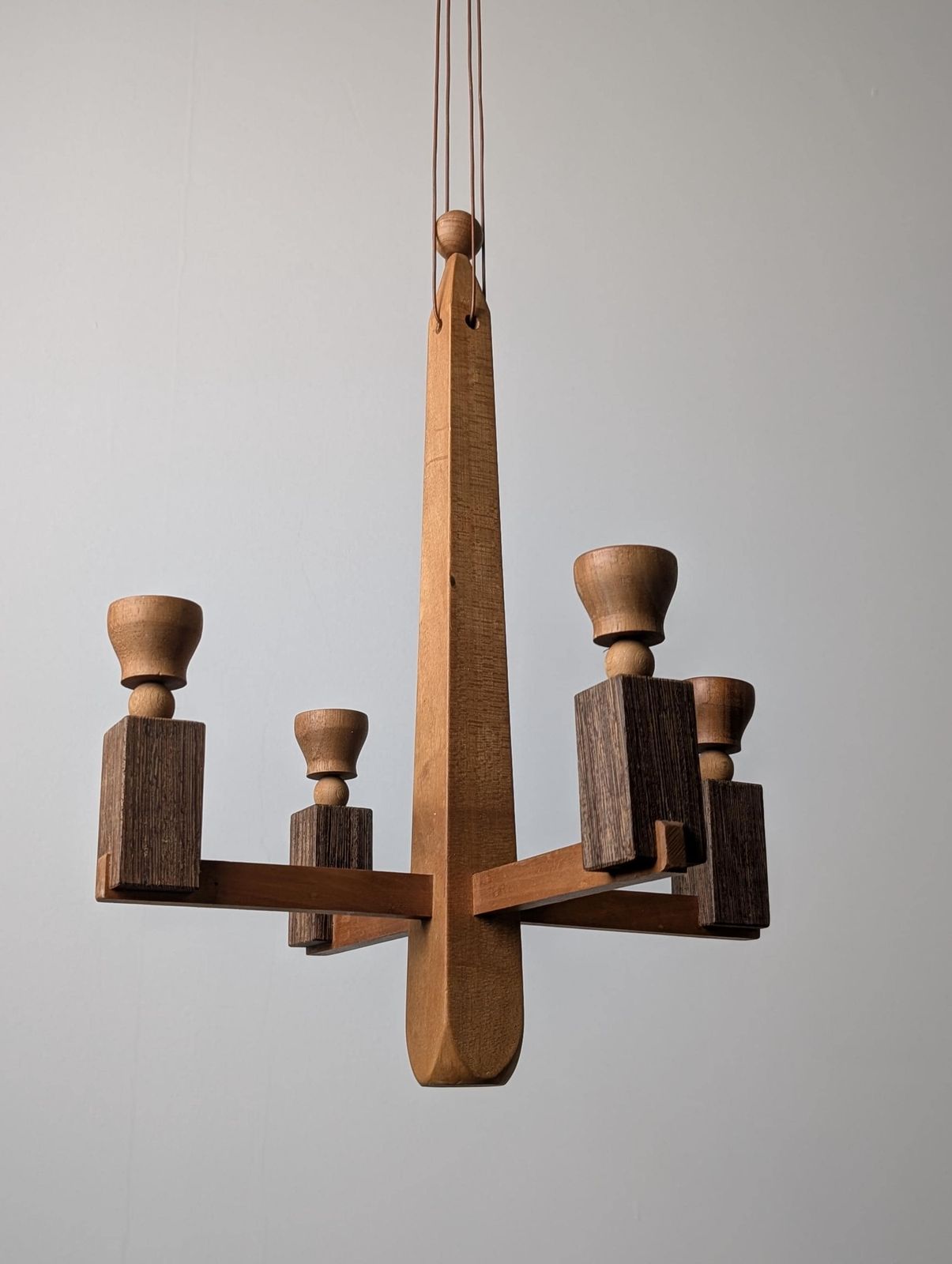 Danish Art Deco Style Wooden Candle Chandelier, 1970s photo furniture