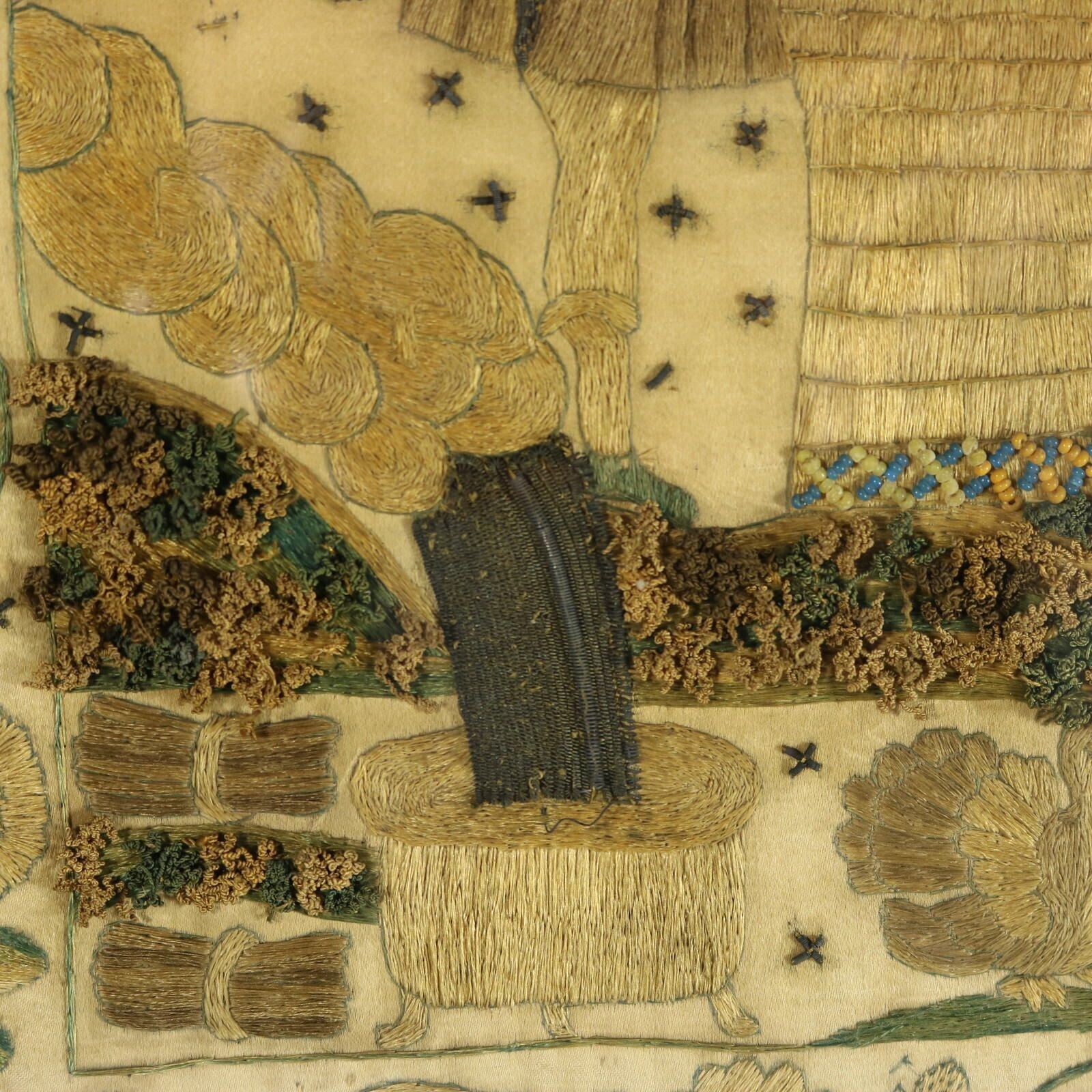 Textiel 17e-eeuws stumpworkpaneel met de voorstelling van de Binding van Isaak photo