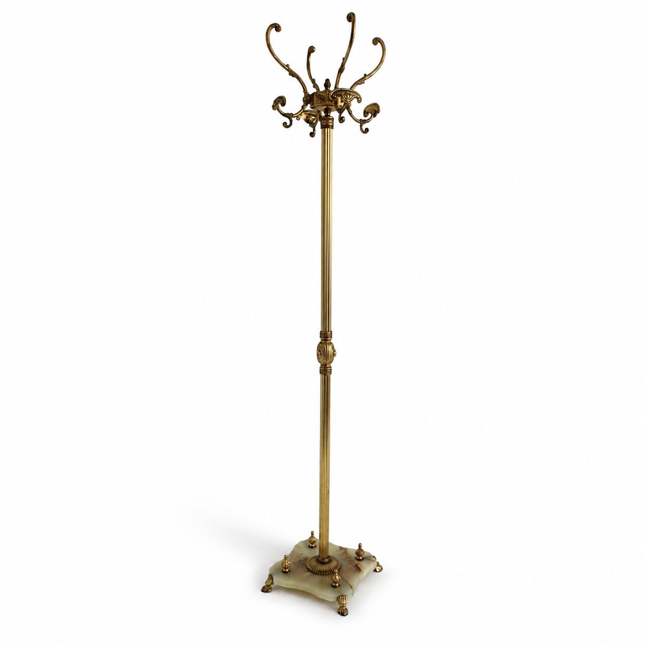 Antique Style Brass Coat Rack With Rotating Crown And Marble Base Italian Hollywood Regency Hall Tree Vintage Gold Entryway Stand