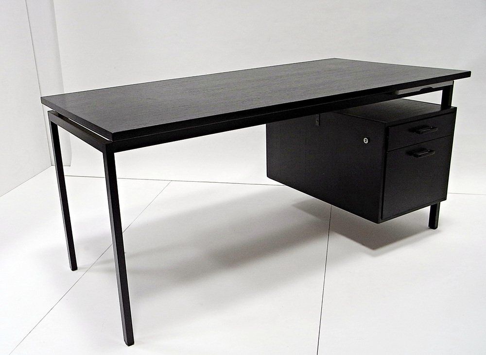 Schrijftafel in zwart gebeitst eiken van Herbert Hirche voor Christian Holzäpfel KG, Duitsland, ca. jaren 1960