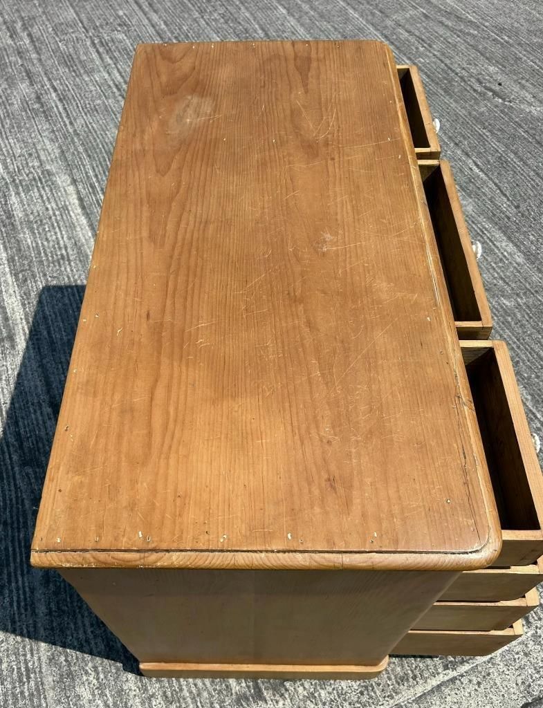 Furniture Antique Victorian Pine Kneehole Writing Office Desk With Central Cupboard photo