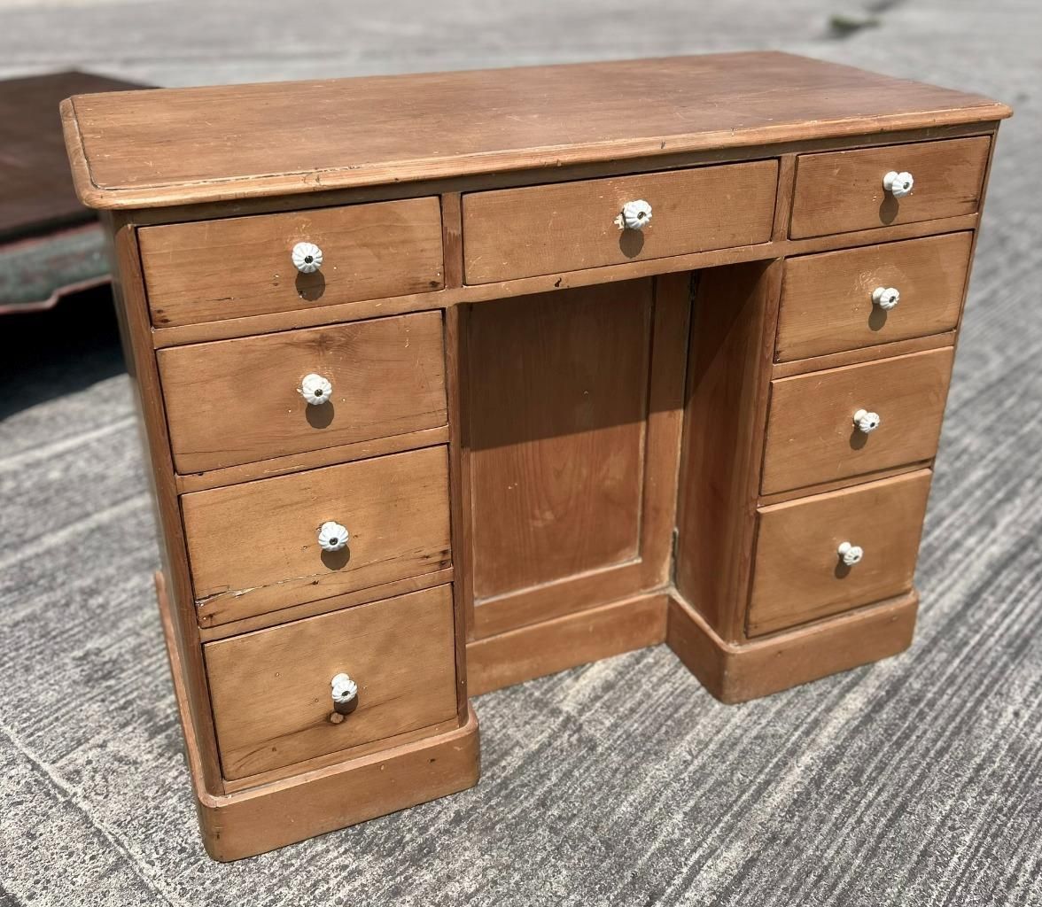 225.0 Antique Victorian Pine Kneehole Writing Office Desk With Central Cupboard photo