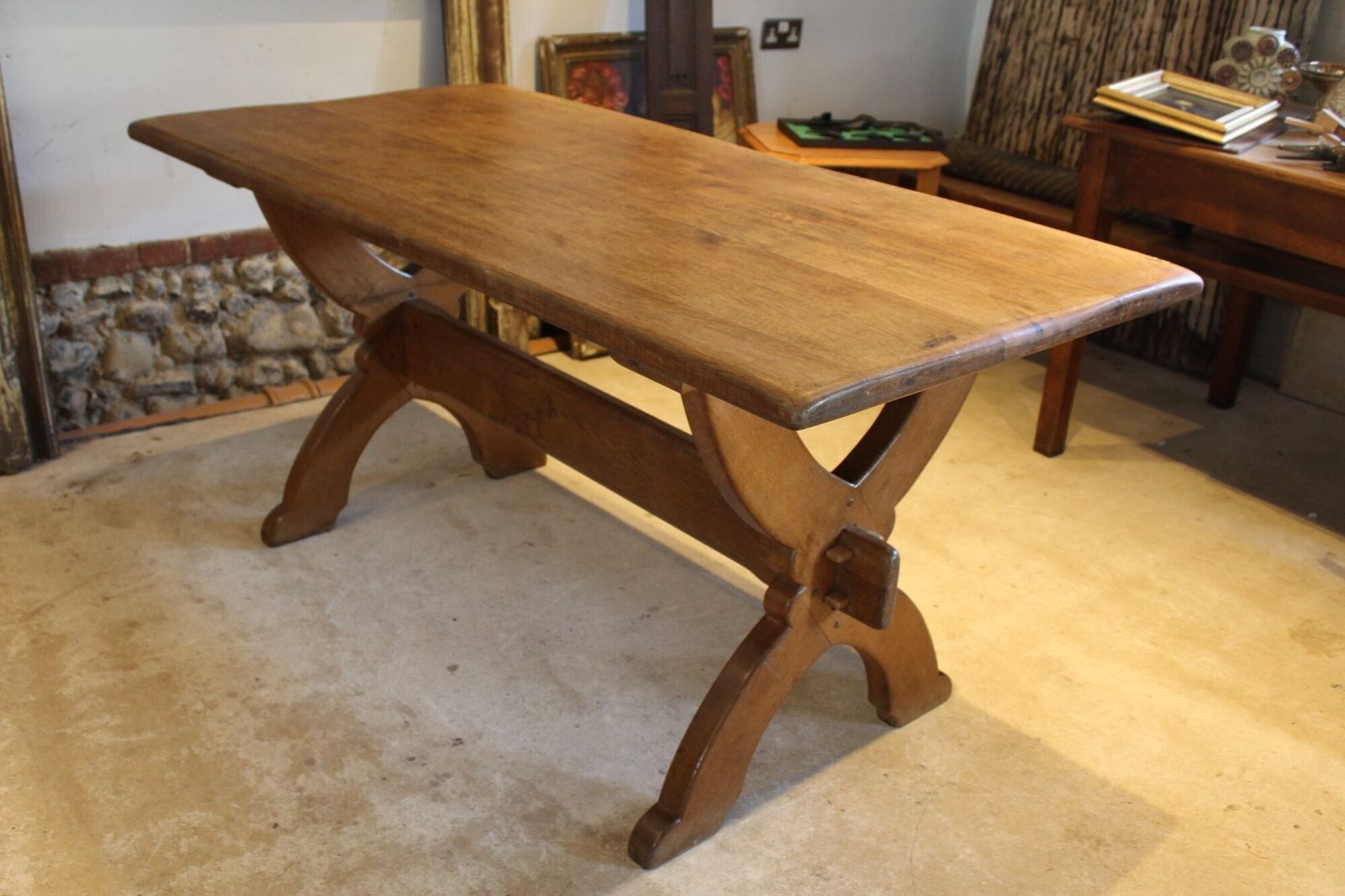 Table Oak Arts & Crafts Refectory Farmhouse Dining Table C1900 photo vintage