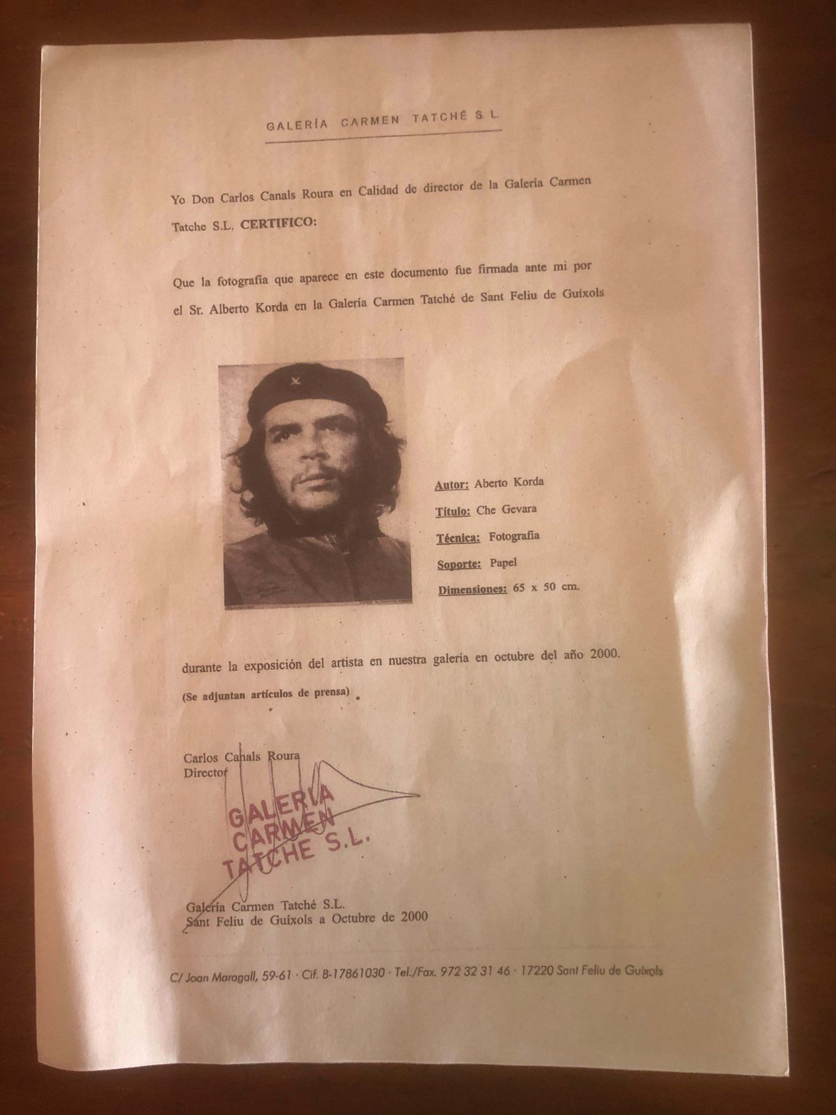 Alberto Korda Signed Guerrillero Heroico Che Guevara Photograph, Original Certified Framed 2000 photo vintage