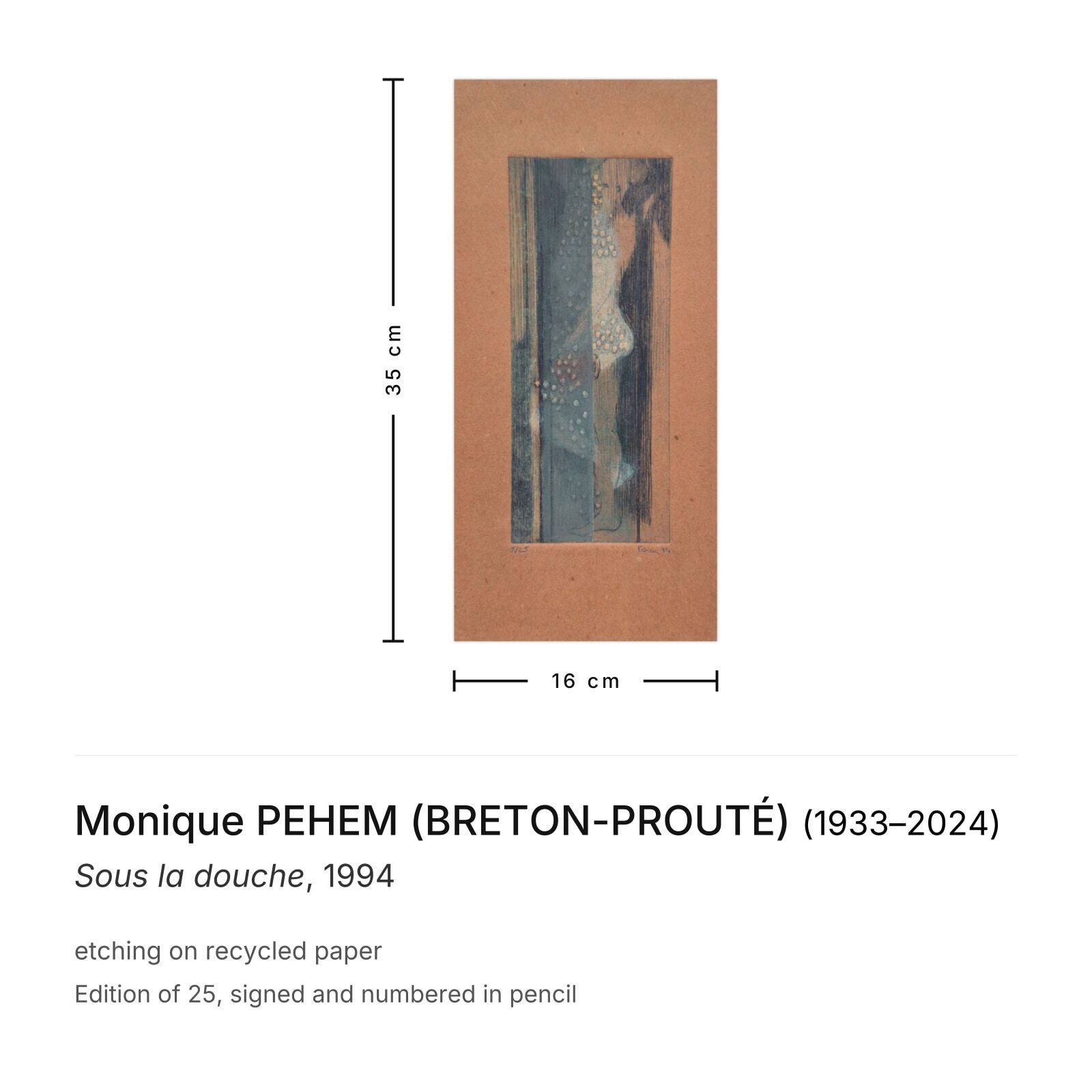 Monique Pehem (Breton Prouté) Gesigneerde Ets Sous La Douche 1994 photo furniture