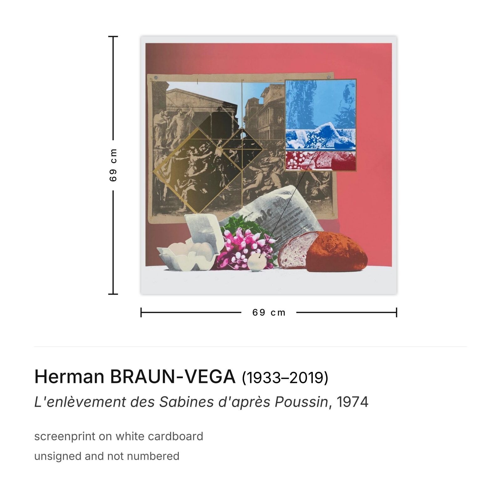 Herman Braun Vega Zeefdruk L'enlèvement Des Sabines D'après Poussin 1974 photo furniture