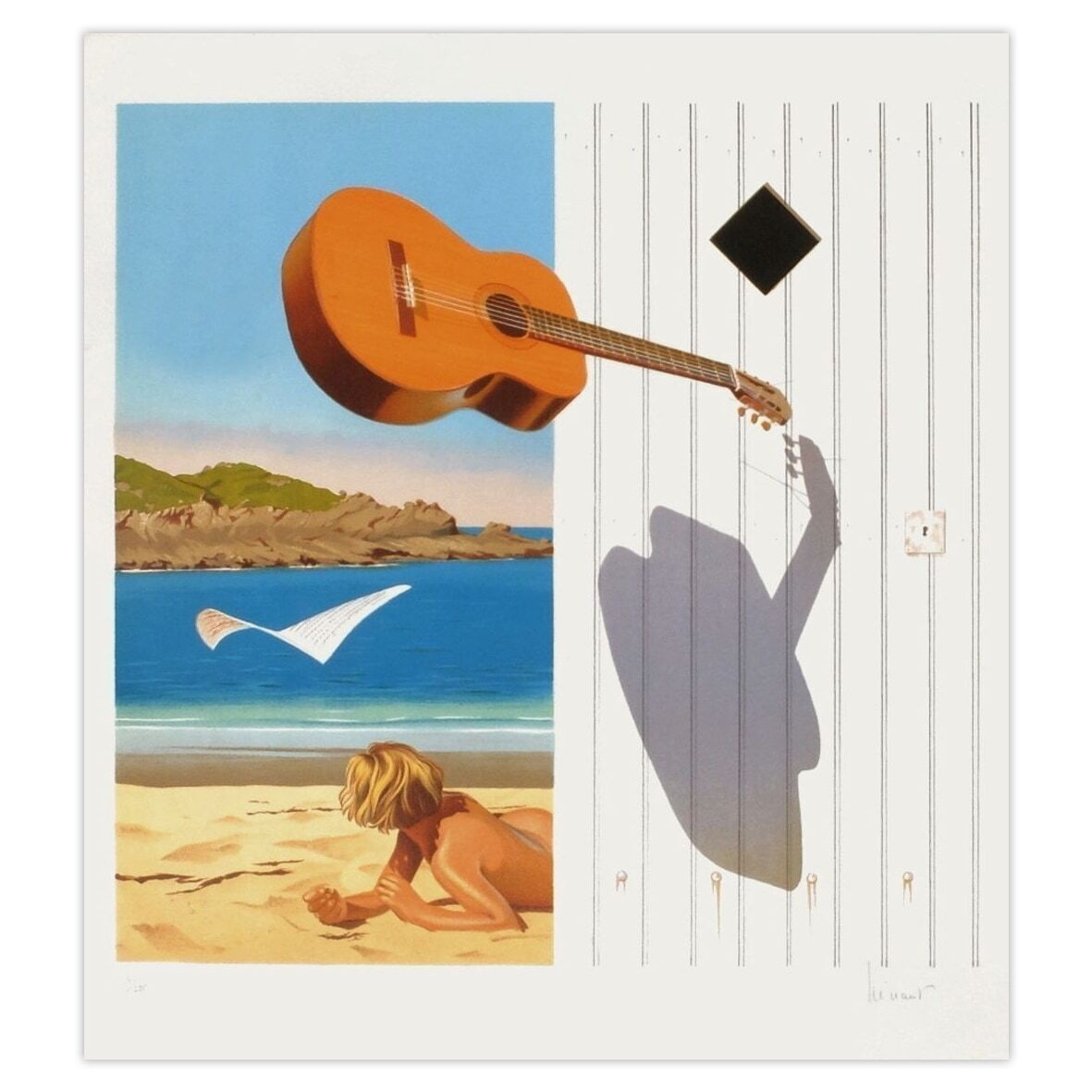 Jean Pierre Henaut Gesigneerde Lithografie Ombre Et Guitare 1985