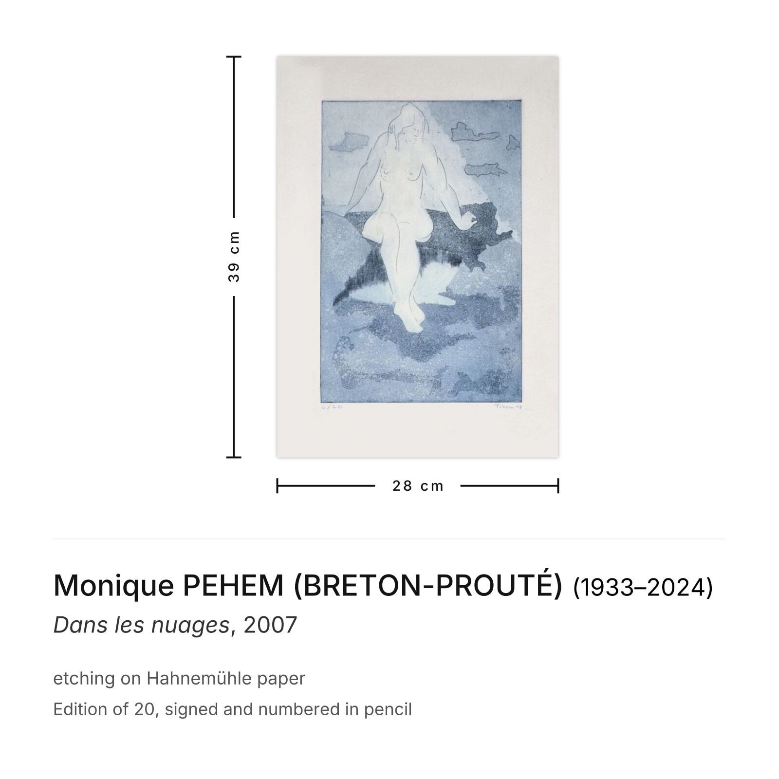 Monique Pehem (Breton Prouté) Gesigneerde Ets Dans Les Nuages 2007 photo furniture