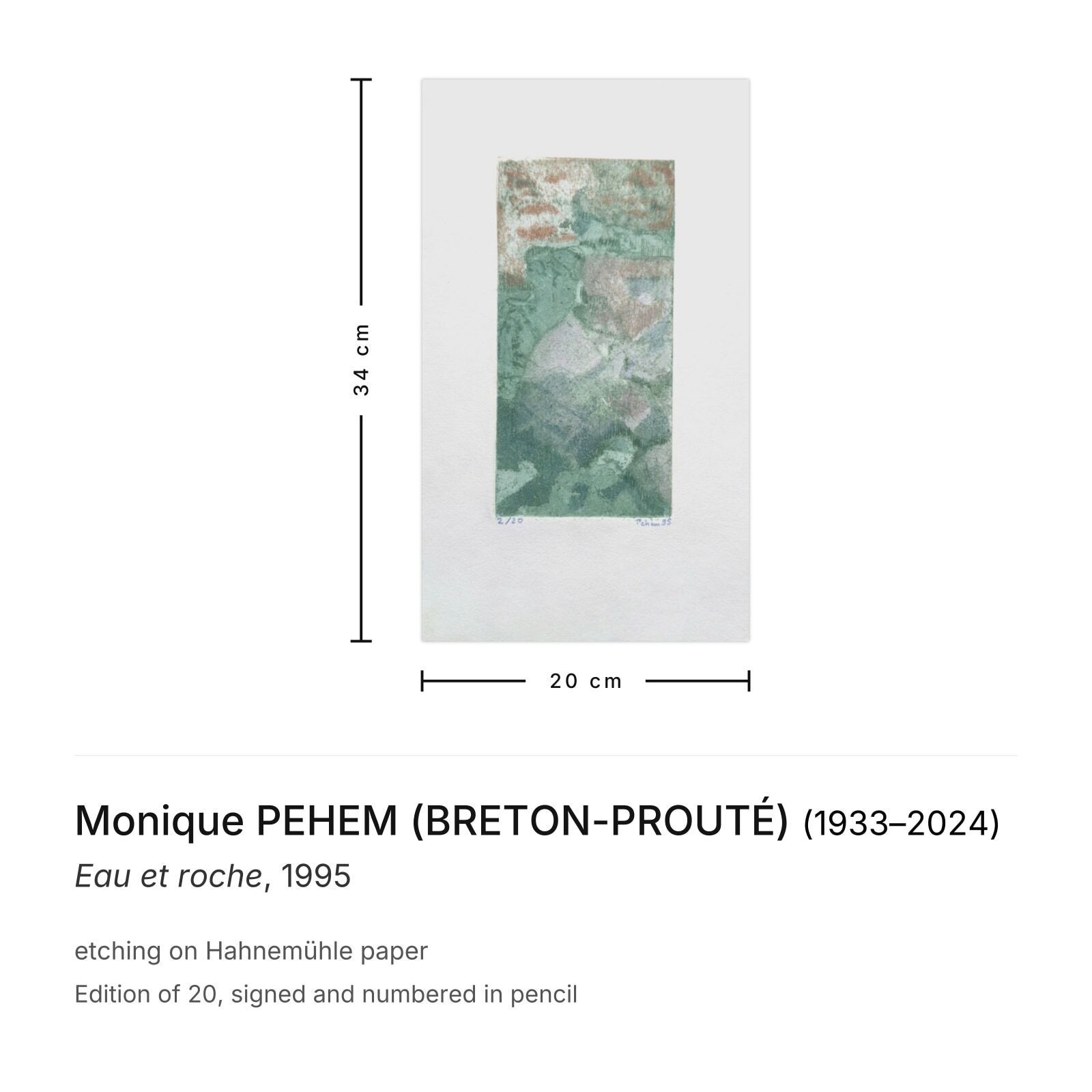 Monique Pehem (Breton Prouté) Gesigneerde ets Eau Et Roche 1995 photo furniture