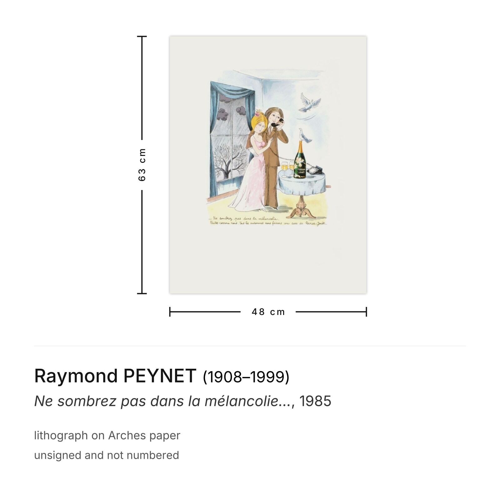 Raymond Peynet Lithograph Ne Sombrez Pas Dans La Mélancolie... 1985 photo furniture