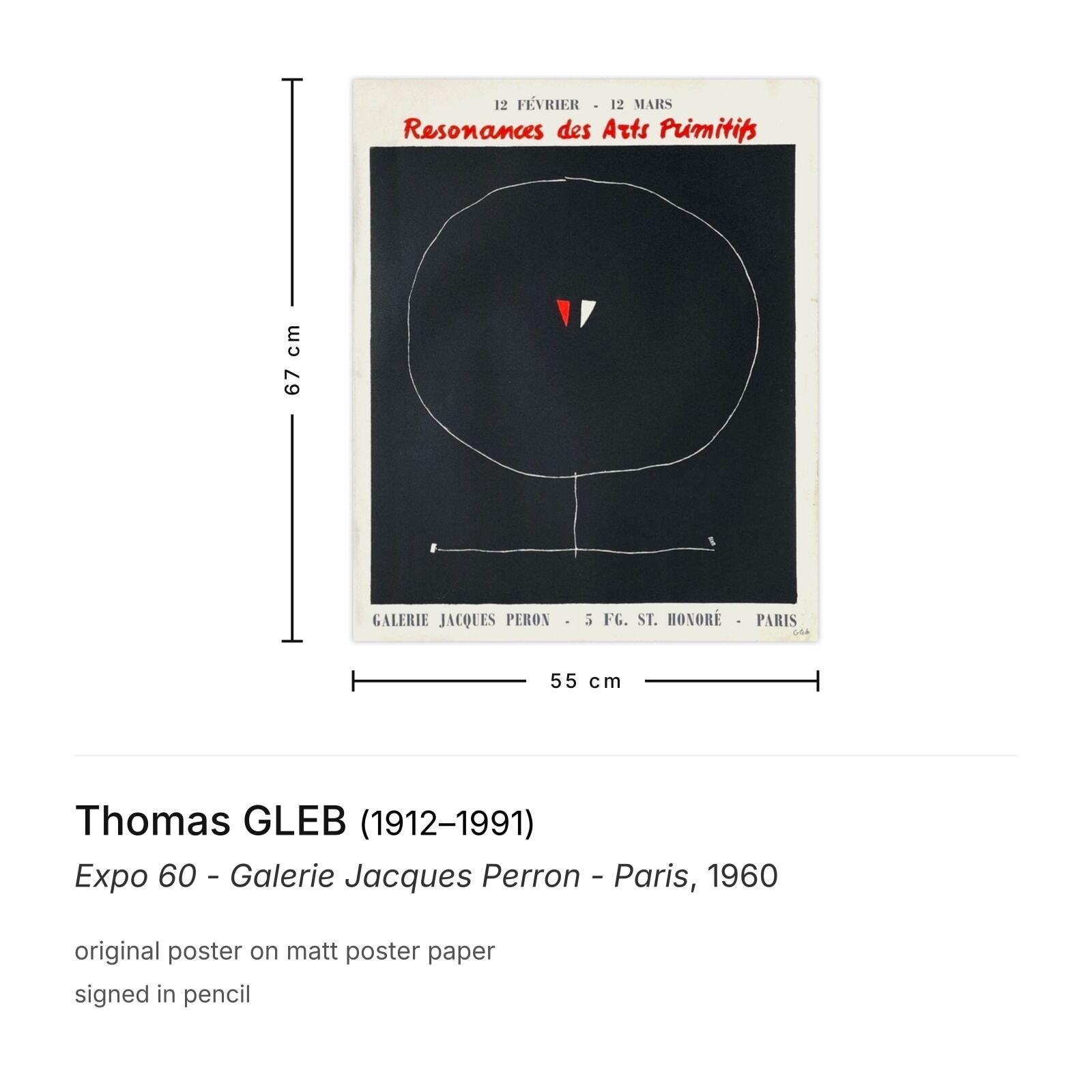 Thomas Gleb Gesigneerde Poster Expo 60 Galerie Jacques Perron Paris photo furniture