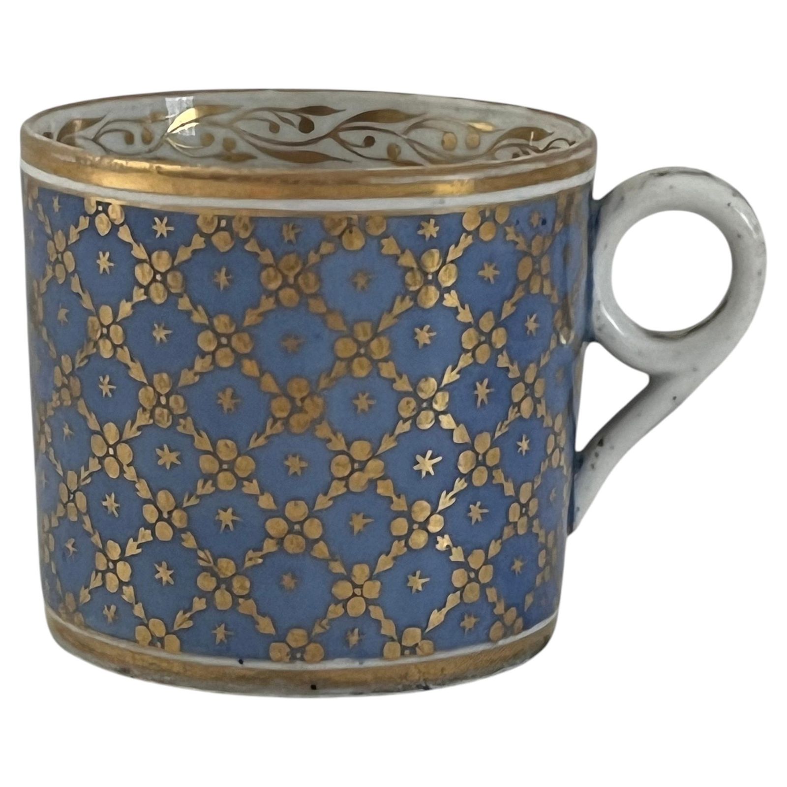 Georgisch porseleinen koffiekopje, Minton of New Hall, goud op blauw, ca. 1810