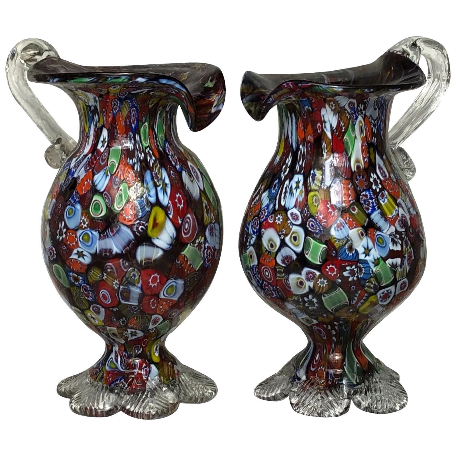 Mid Century Italian Murano Fratelli & Torso Millefiori Glass Vases