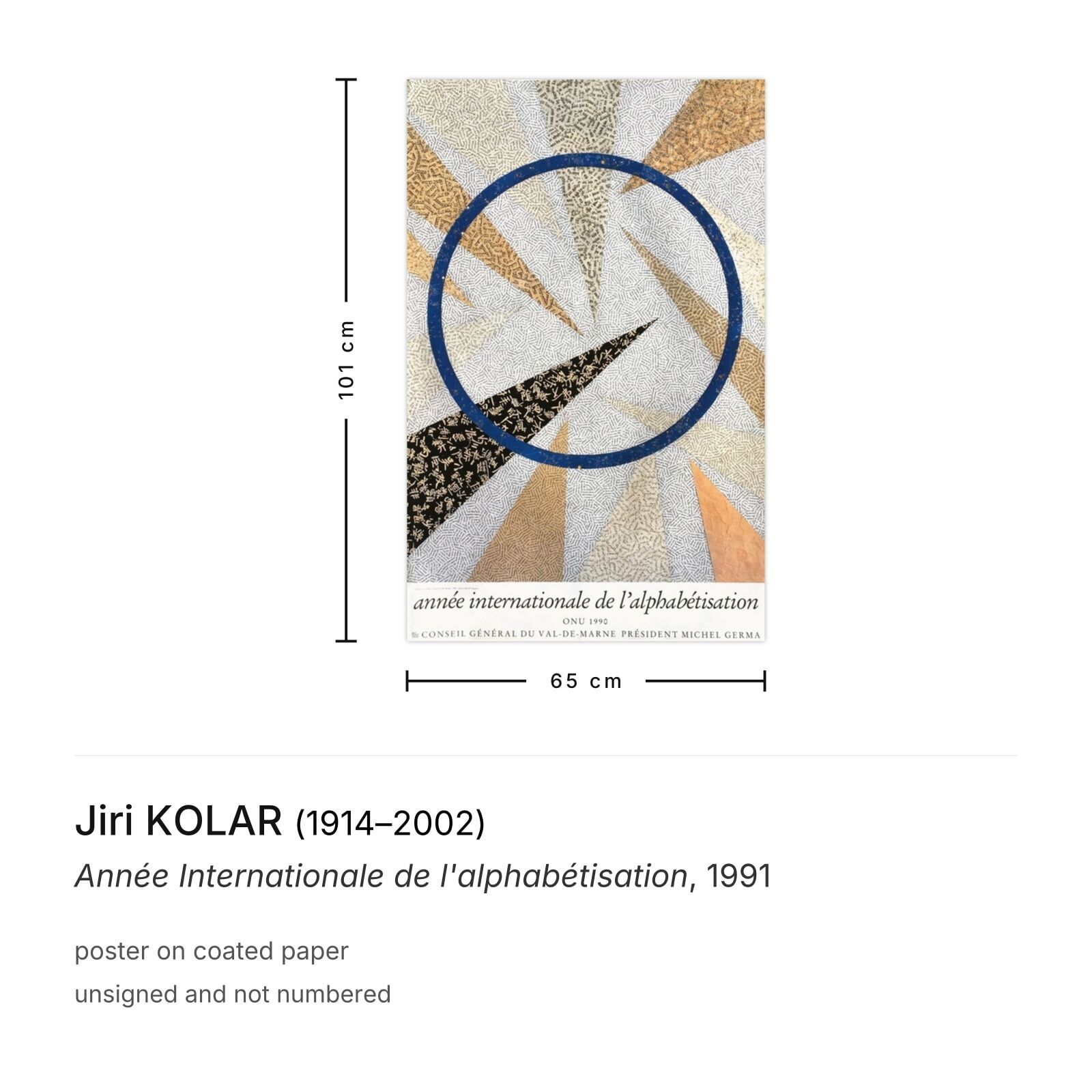Jiri Kolar Poster Année Internationale De L'alphabétisation 1991 photo furniture