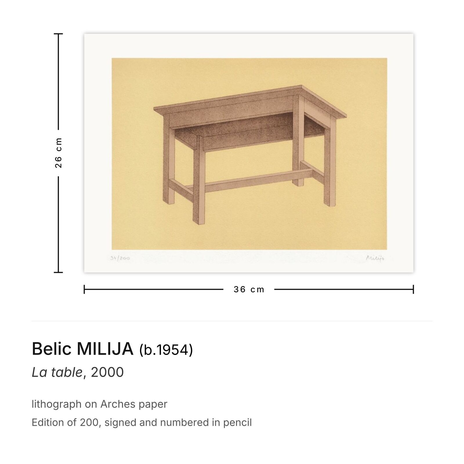 Belic Milija Gesigneerde Lithografie La Table 2000 photo furniture