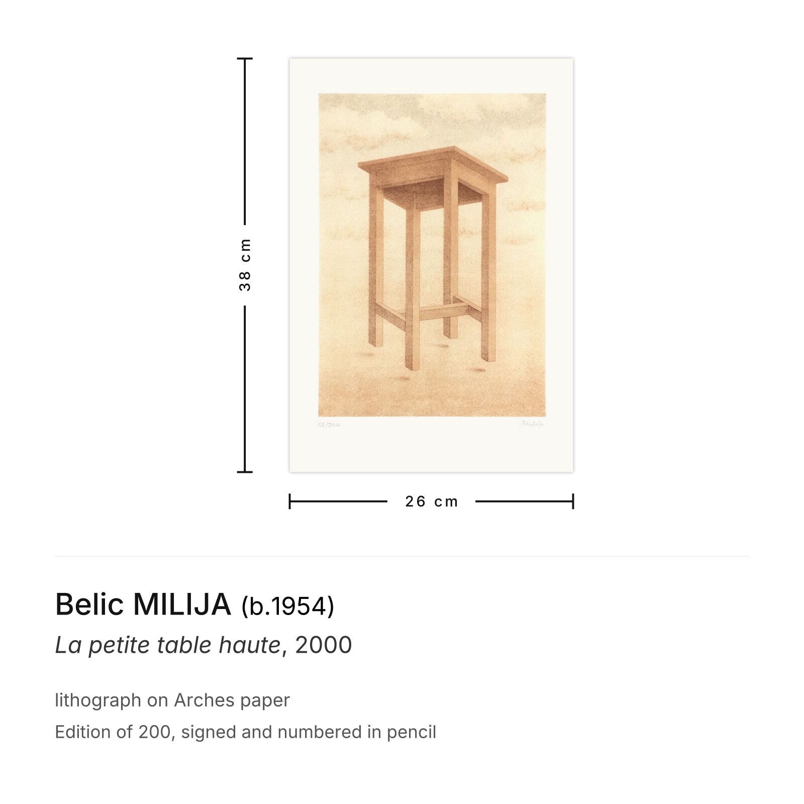 Belic Milija Gesigneerde Lithografie La Petite Table Haute 2000 photo furniture