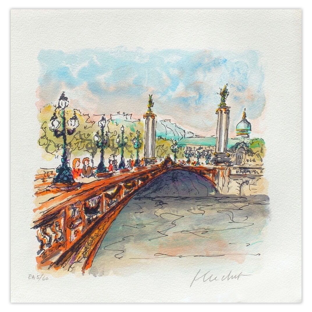 Urbain Huchet Gesigneerde Lithografie Parijs, Le Pont Alexandre III 1985