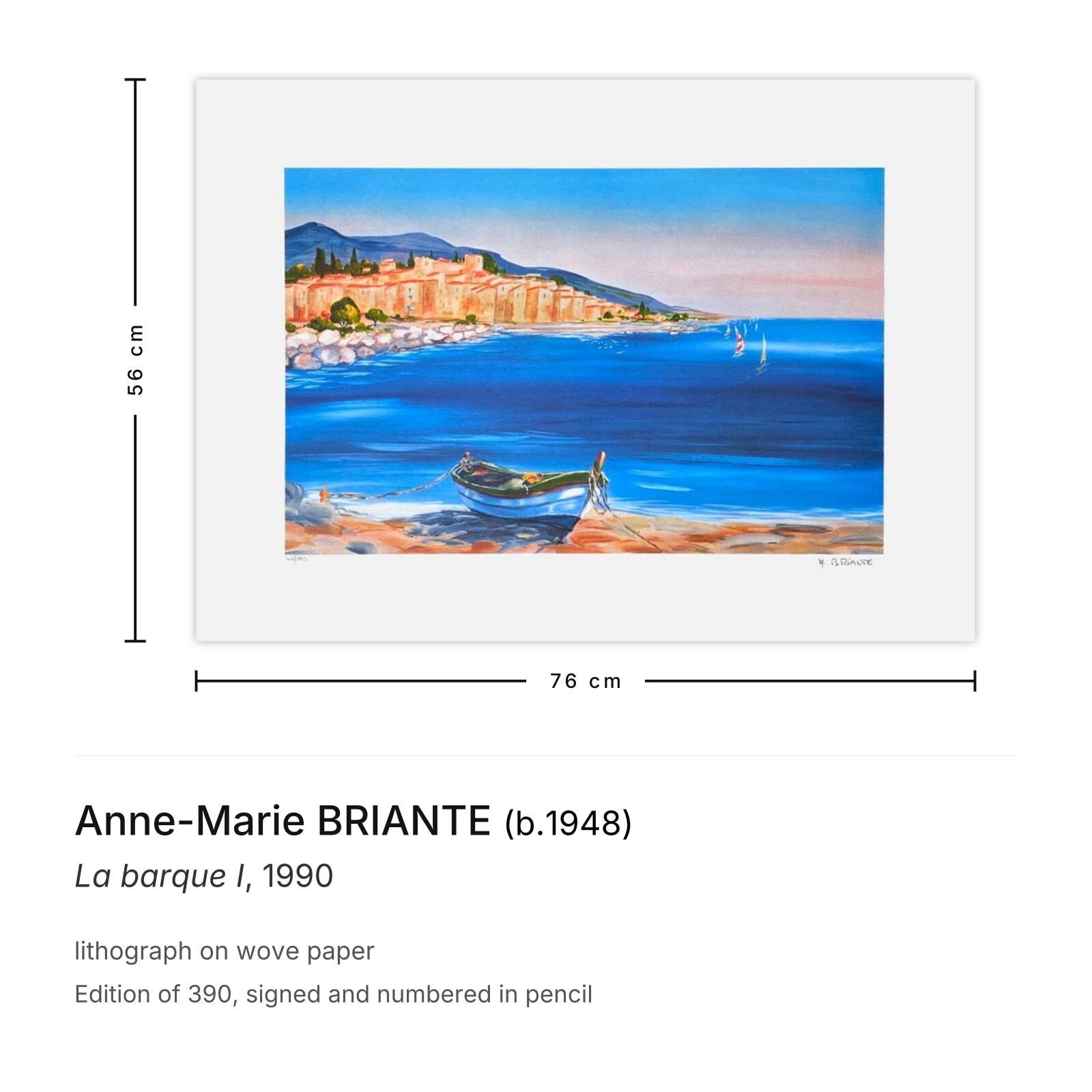 Anne Marie Briante Signed Lithograph La Barque I 1990 photo furniture