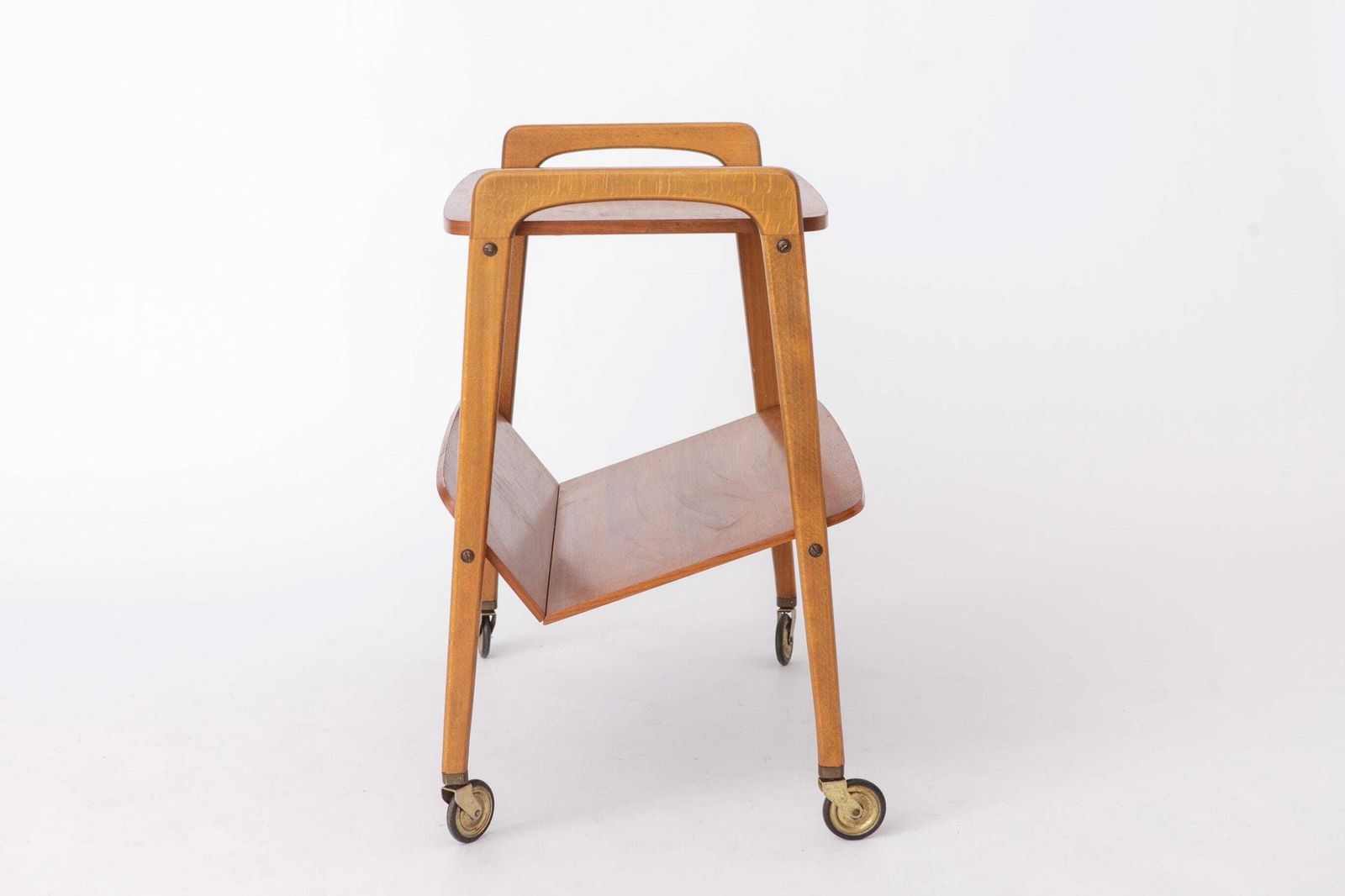 Vintage Barkar op Wielen, Mid-Century Modern Trolleytafel, jaren 1960 Duitse Theekar, Teak & Beukenhout photo for sale