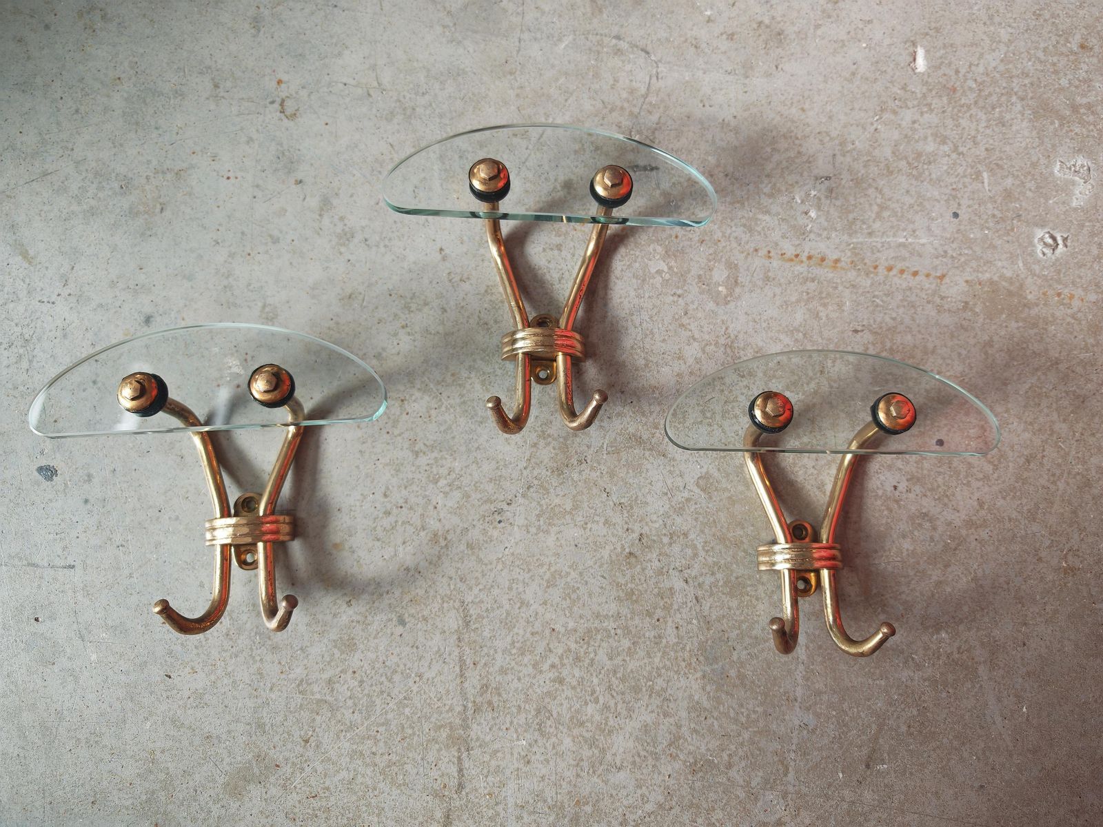 photo furniture Mid Century Coat Hooks, Murano Glass And Brass Attr. To Pier Luigi Colli, Italy