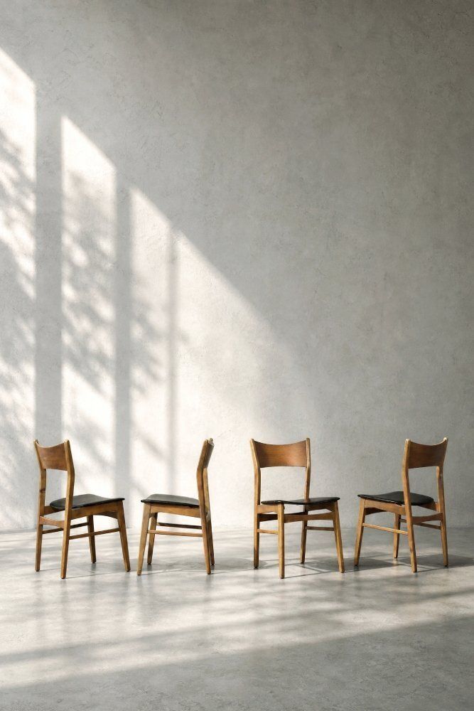photo furniture Chaises de salle à manger mid-century modern scandinaves en hêtre et teck, années 1960, lot de 4