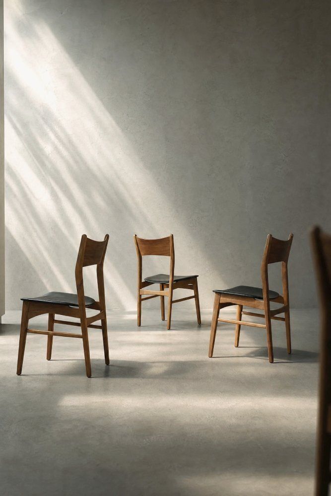 photo vintage Mid-Century Scandinavisch Modern eetkamerstoelen in beuk en teak, jaren 1960, set van 4