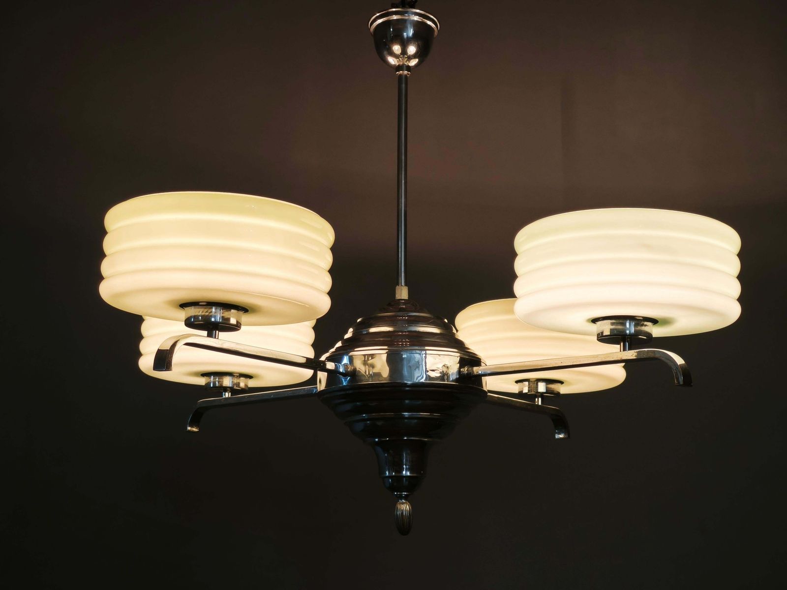 Art Deco Green Opaline Glass Chandelier, Czechoslovakia 1930s photo for sale