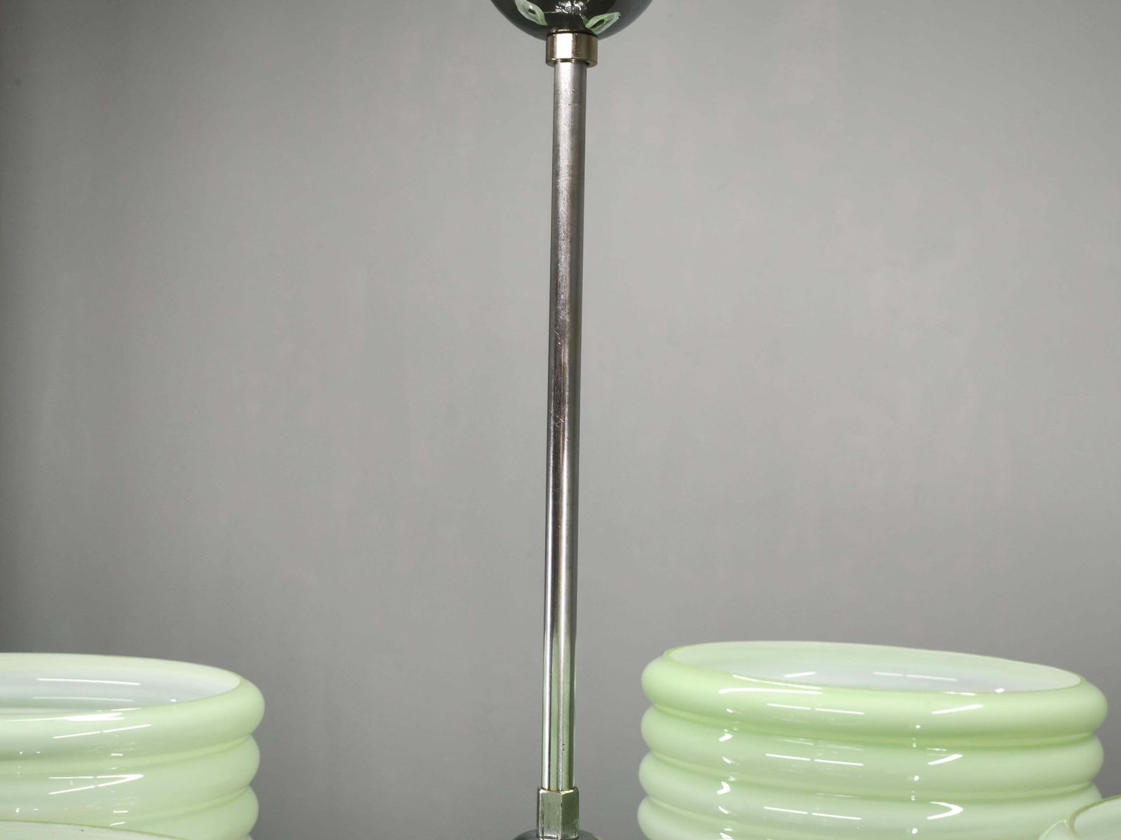 Art Deco Green Opaline Glass Chandelier, Czechoslovakia 1930s photo vinterior
