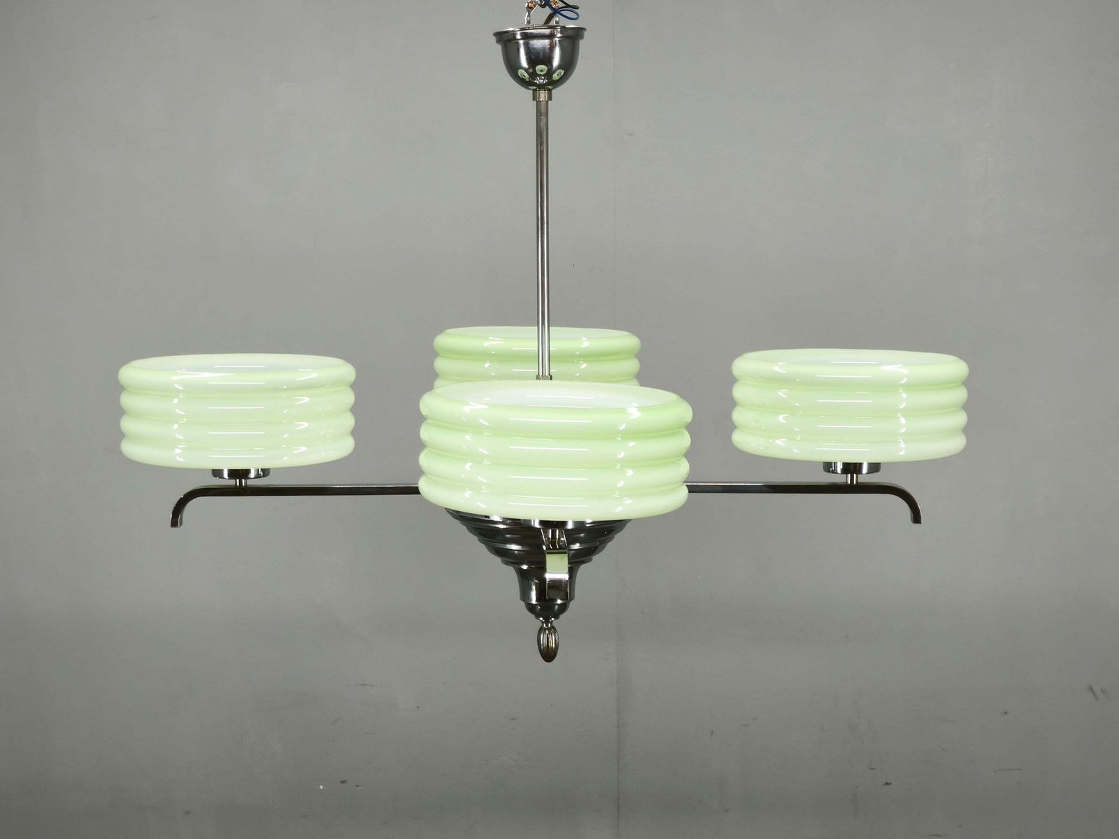 1091.0 Art Deco Green Opaline Glass Chandelier, Czechoslovakia 1930s photo