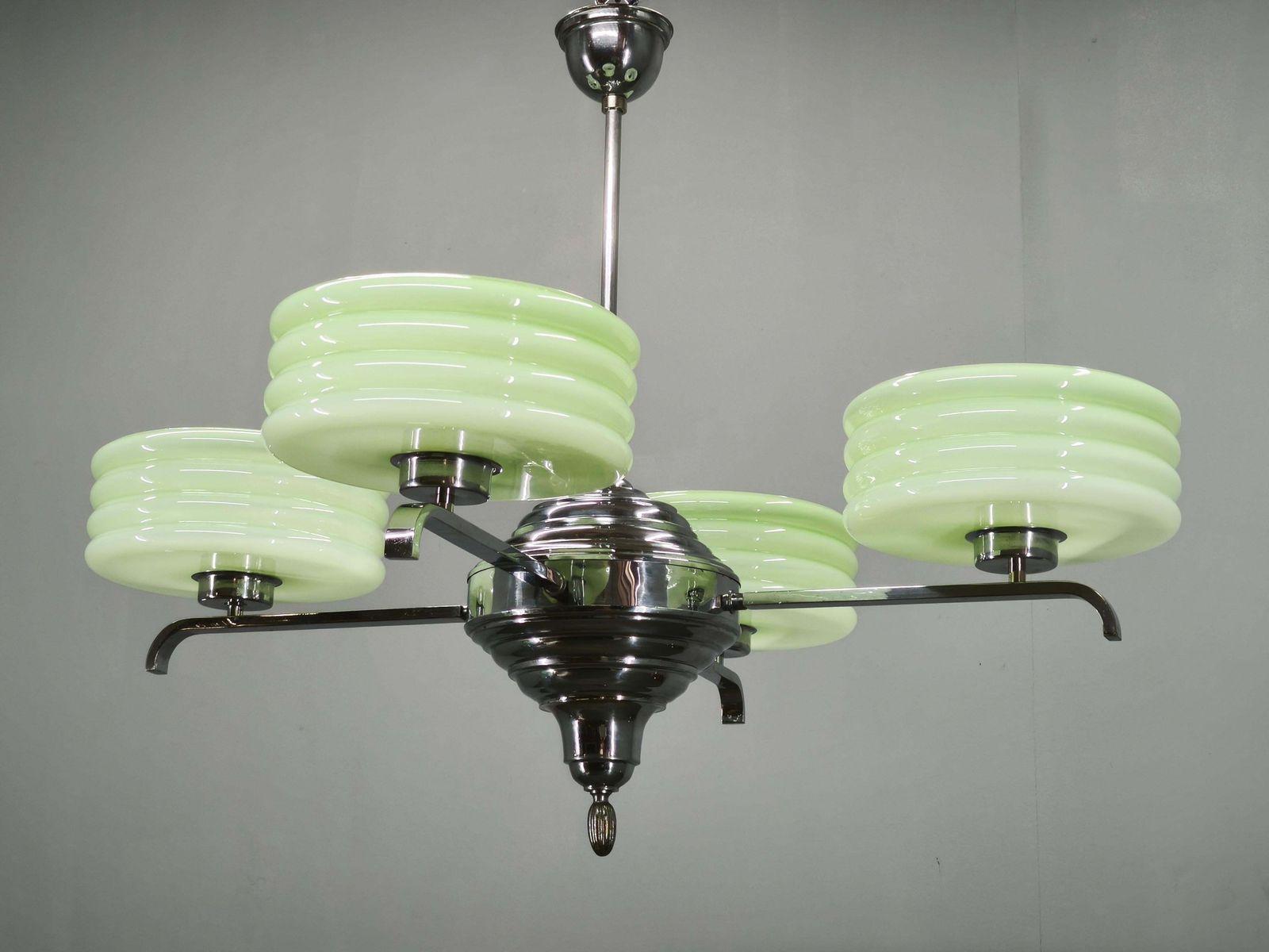 photo vinterior Art Deco Green Opaline Glass Chandelier, Czechoslovakia 1930s