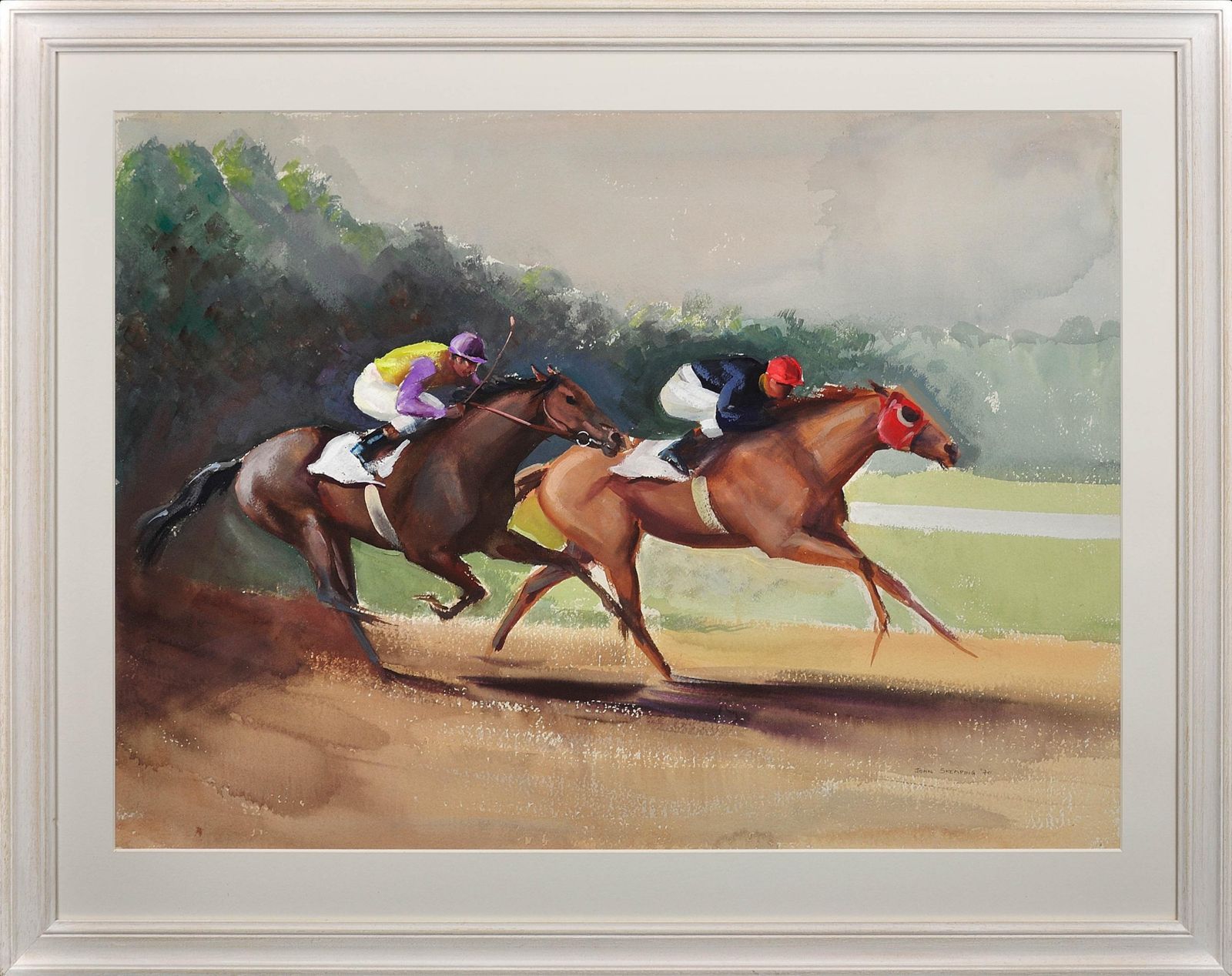 John Rattenbury Skeaping 1901 To 1990. English. A Tight Finish, 1970. Framed Mid 20th Century Horse Racing Painting By An Acclaimed Equine Artist.