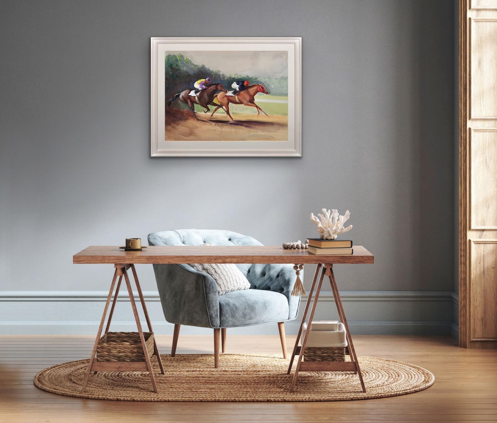 Art John Rattenbury Skeaping 1901 To 1990. English. A Tight Finish, 1970. Framed Mid 20th Century Horse Racing Painting By An Acclaimed Equine Artist. photo