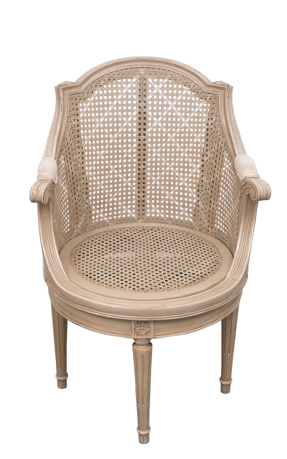 Louis XVI-stijl bureaustoel met rieten bekleding, draaibaar photo vintage