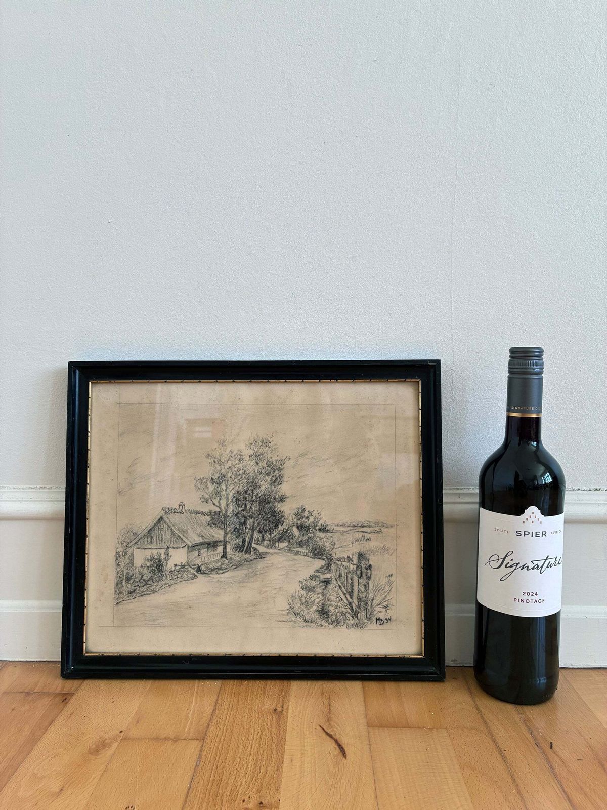 Vintage Original Farmhouse Drawing, 1934 Cottage Countryside Art photo vintage