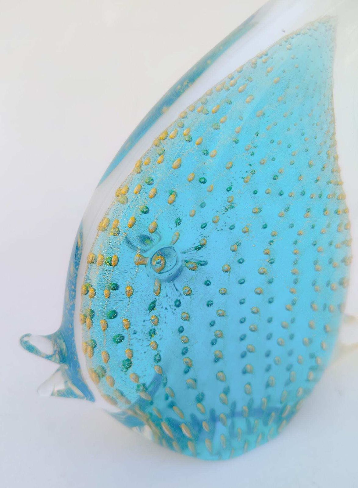 Sculpture de poisson en verre de Murano, feuille d'or turquoise vintage, par V. Nason photo furniture