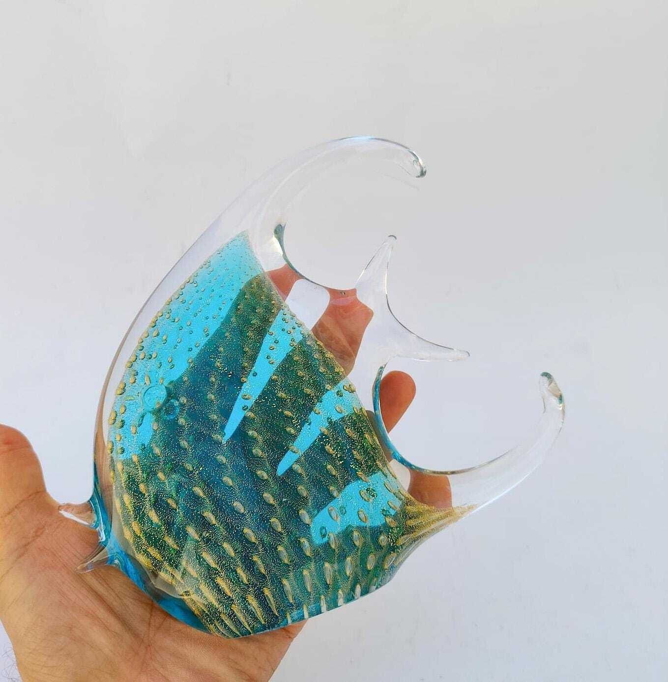 Sculpture de poisson en verre de Murano, feuille d'or turquoise vintage, par V. Nason photo 215.0