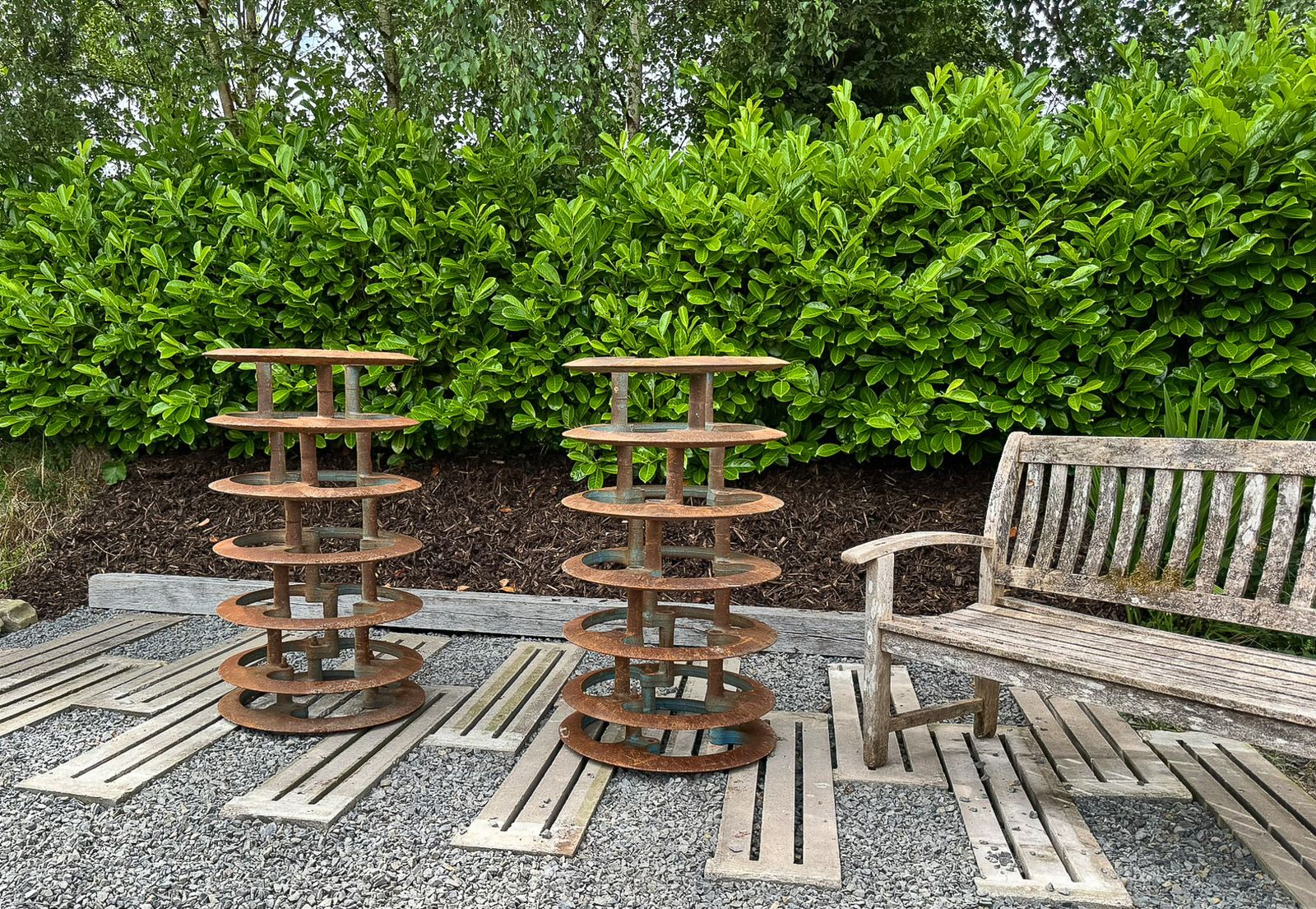 Pair Of Large Scale Reclaimed Cast Iron Garden Ornaments Planters Or Water Feature Elements photo furniture