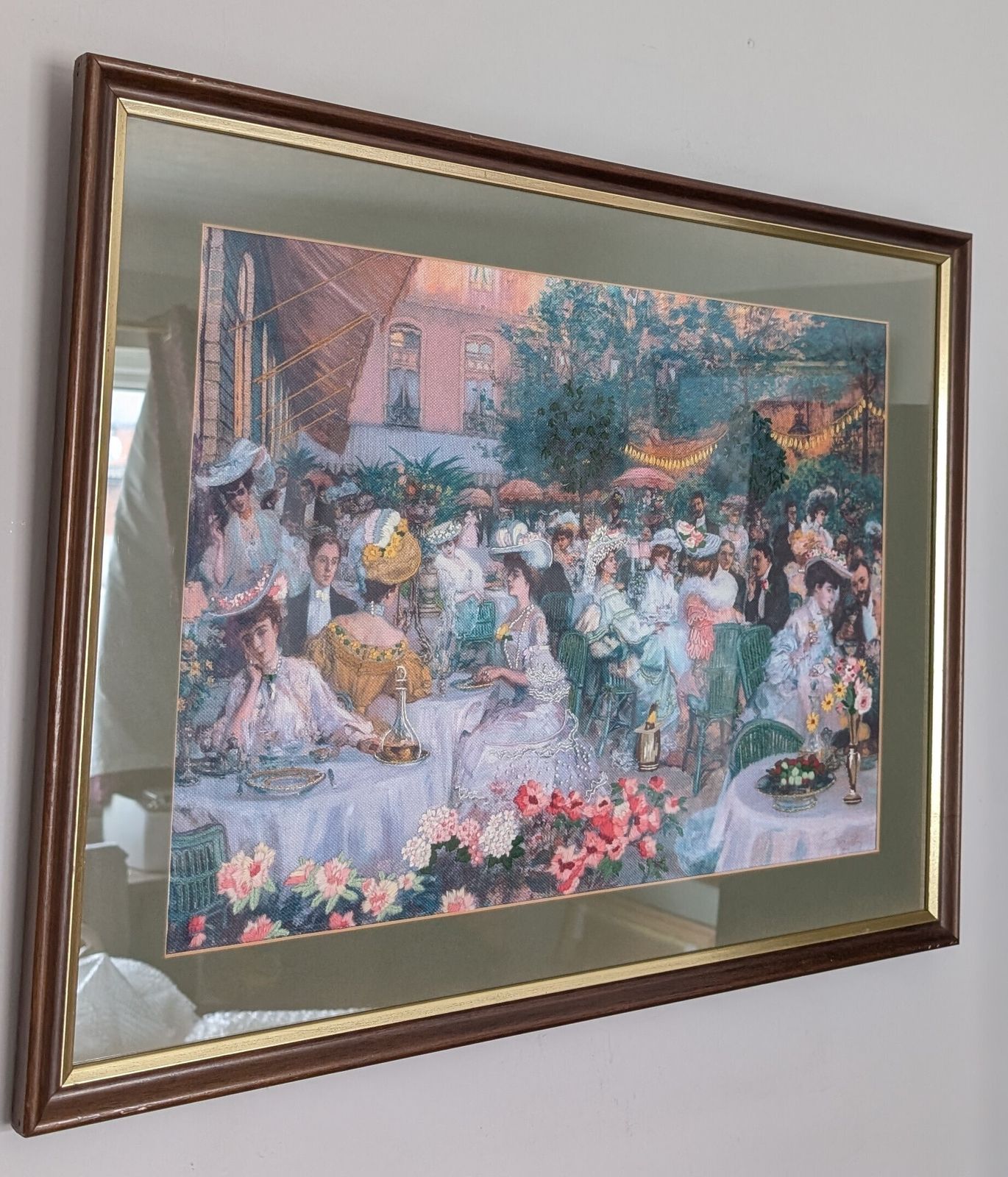 Framed Embroidered Fabric Print Pierre Georges Jeanniot Le Diner A L'hotel Ritz photo furniture