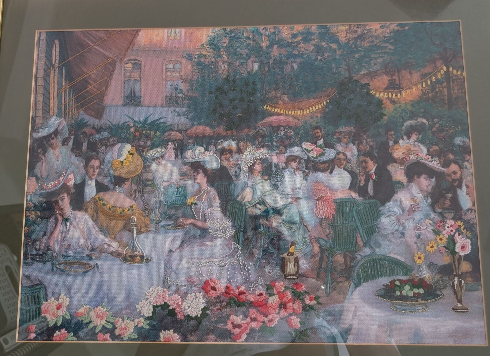 Framed Embroidered Fabric Print Pierre Georges Jeanniot Le Diner A L'hotel Ritz photo Art
