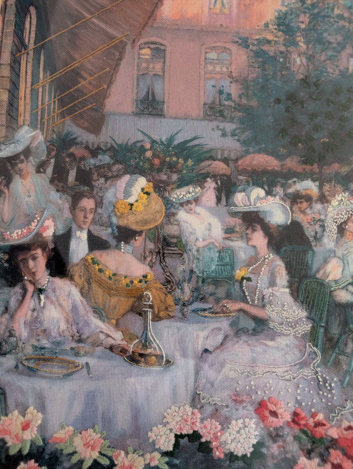 Framed Embroidered Fabric Print Pierre Georges Jeanniot Le Diner A L'hotel Ritz photo vinterior
