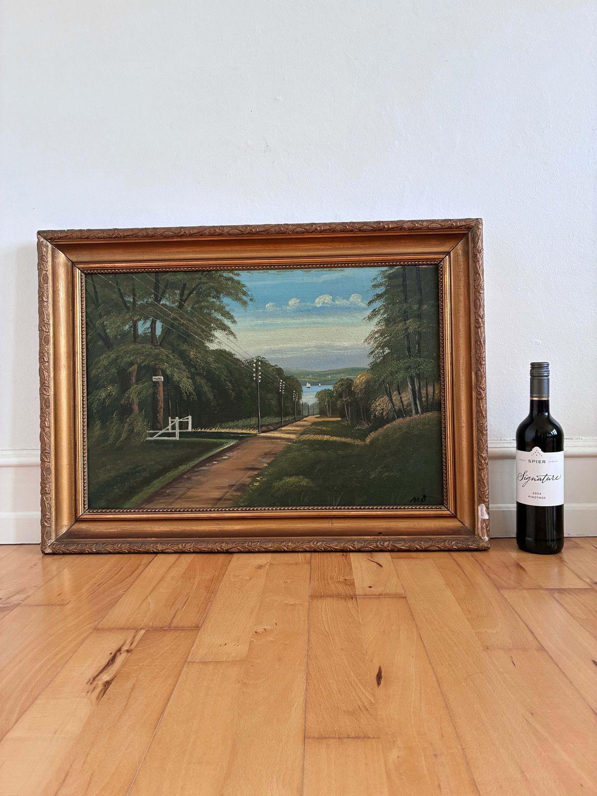 photo furniture Vintage Original Coastal Landscape Oil Painting, Signed Seaside Art