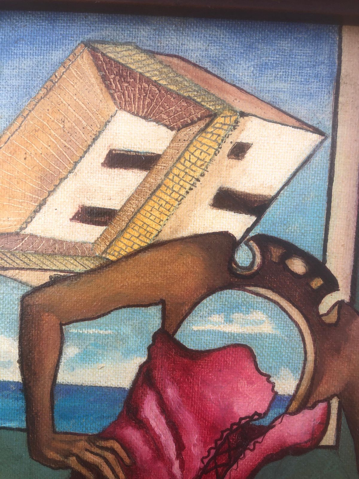 Figure surréaliste à tête architecturale en intérieur, peinture à l'huile onirique, 1994 photo Art