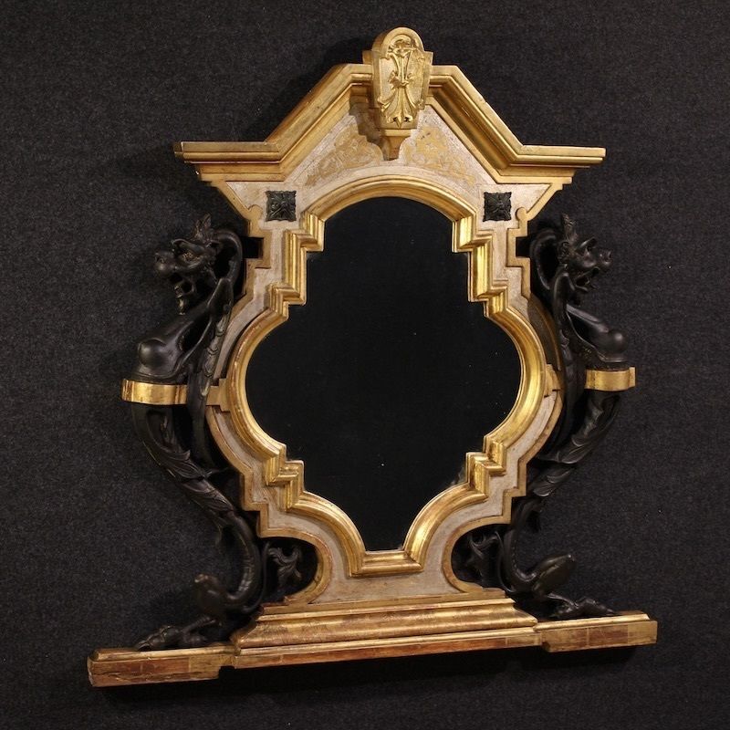 Miroir italien laqué et doré, XIXe siècle